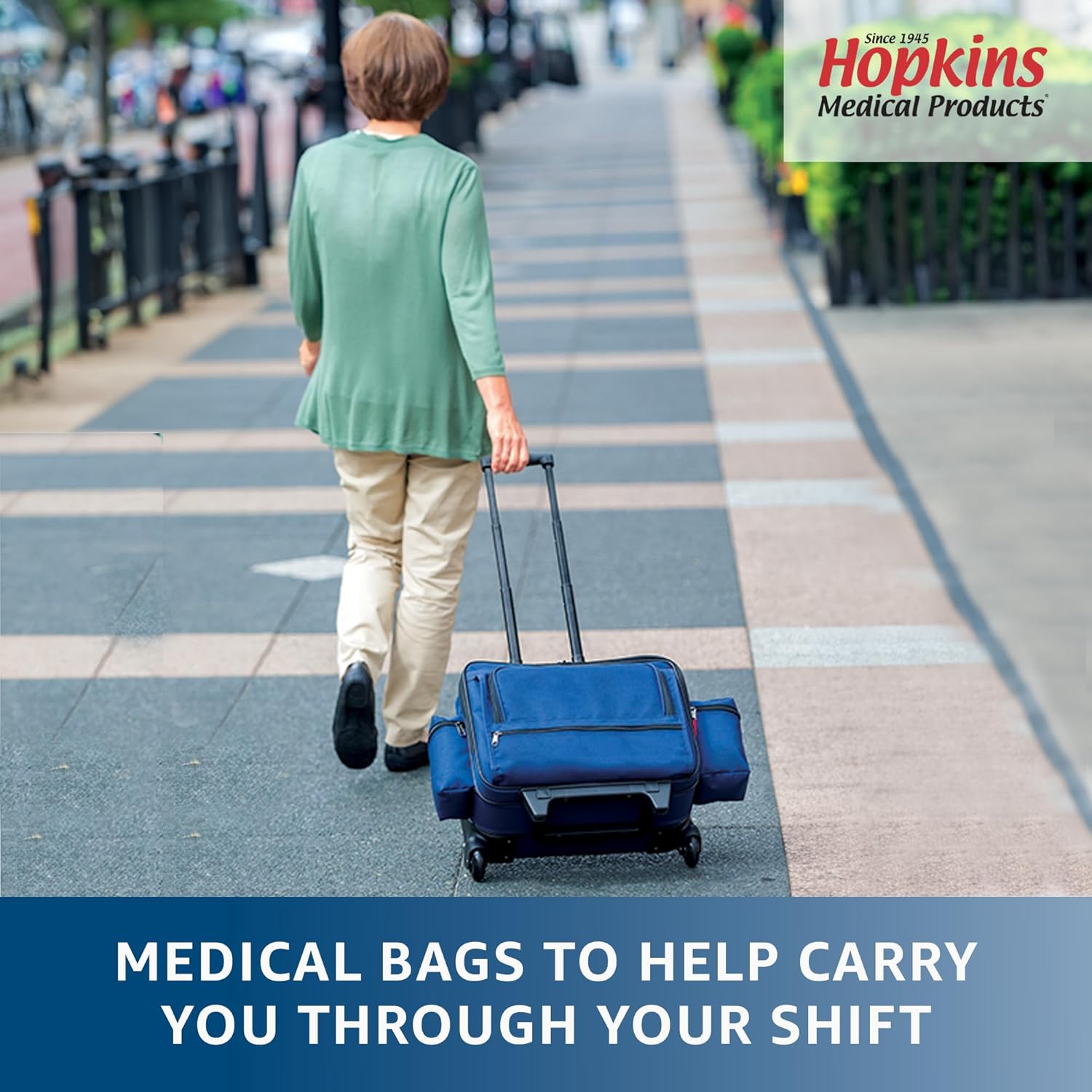 Hopkins Medical Products Rolling Med Bag with EZ-View: Waterproof, Laptop Section & Lockable File Pocket - Ultimate Mobility for Healthcare Pros, 39.5 In. Handle, 16 In. x 3 In. x 12 In., Blue