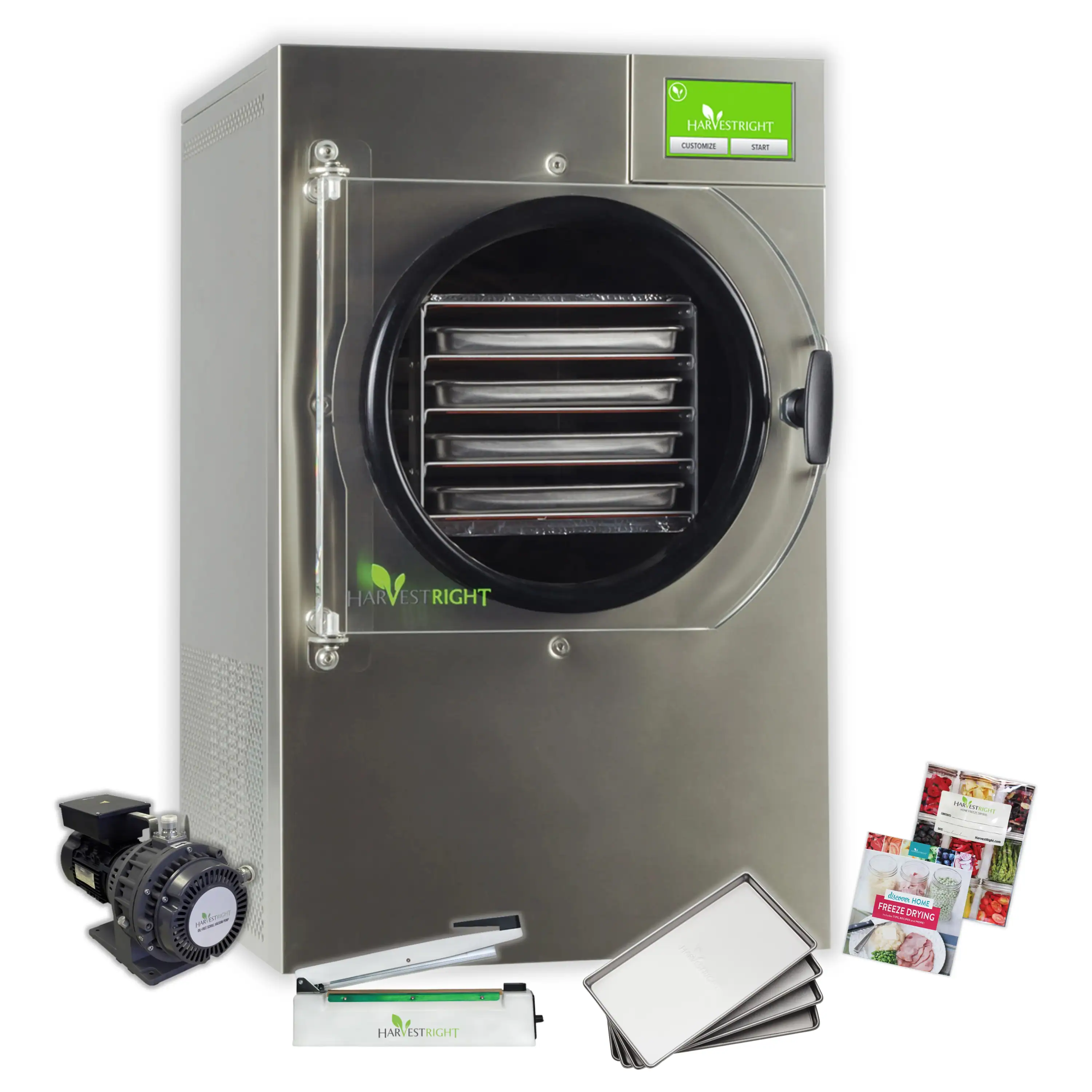 Harvest Right Home Freeze Dryer with Oil Free Pump, 4 Tray & Mylar Starter Kit in Stainless Steel, Small (N-HRFDSSS-PP, SP-GW11060)