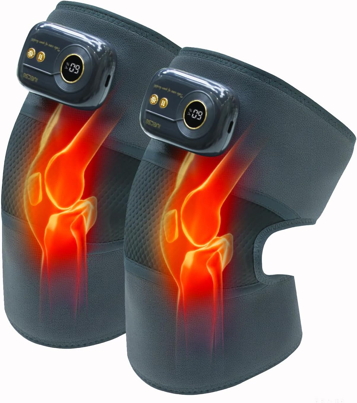 Heated Knee Massager 2 Pack Cordless Heating Pad for Knee, Elbow Pain Relief with Vibration, Portable Thermal Therapy Knees Massager Rechargeable Thermal Knee Brace for Men & Women – Grey