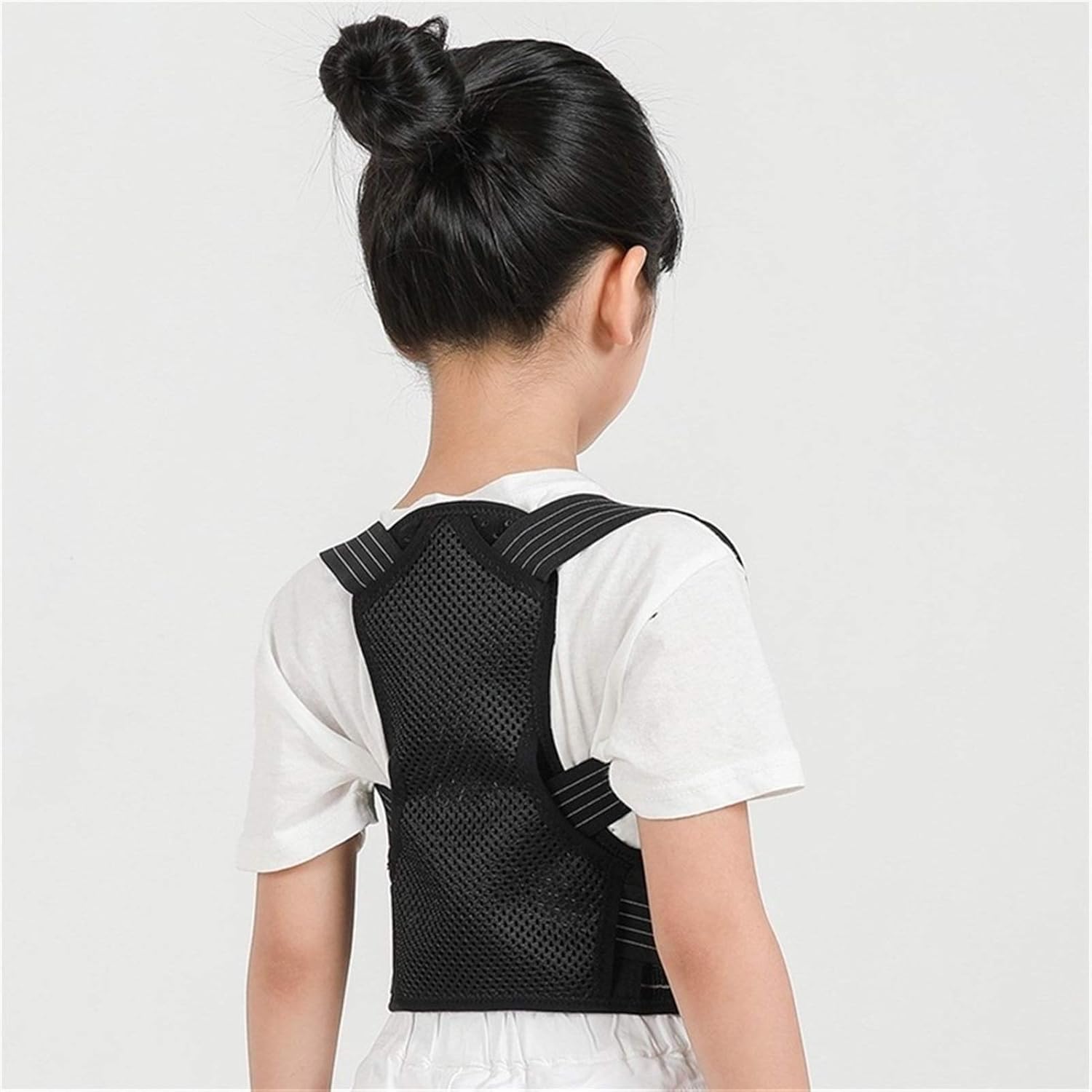 Children Back Support Belt Kids Shoulder Back Posture Corrector Spine Humpback Posture with 2Pcs Steel Plate Lumbar Back Support,Grey-One Size 35 55Cm,