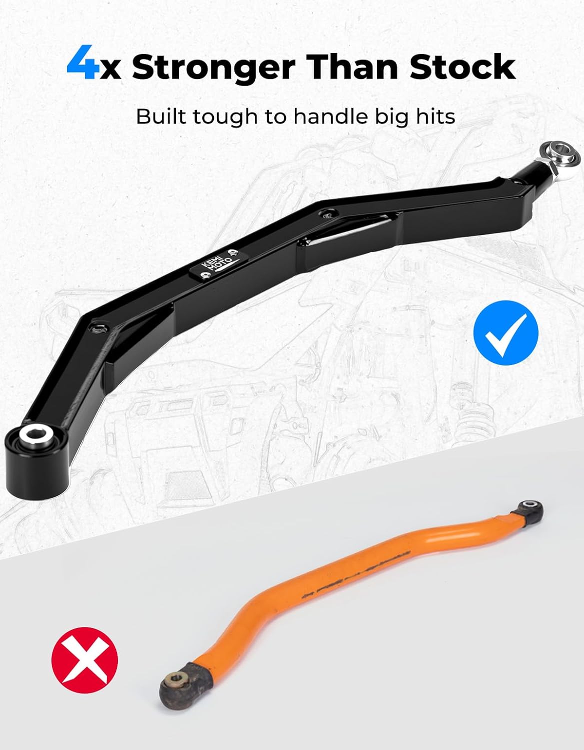 KEMIMOTO 14-23 XP 1000 Rear Radius Arms/Rods High Ground Clearance 4X Stronger Than Stock, Compatible with Polaris RZR XP 1000/RZR 4 1000 2014-2023, Adjustable Radius Rods with Reinforcement Rib