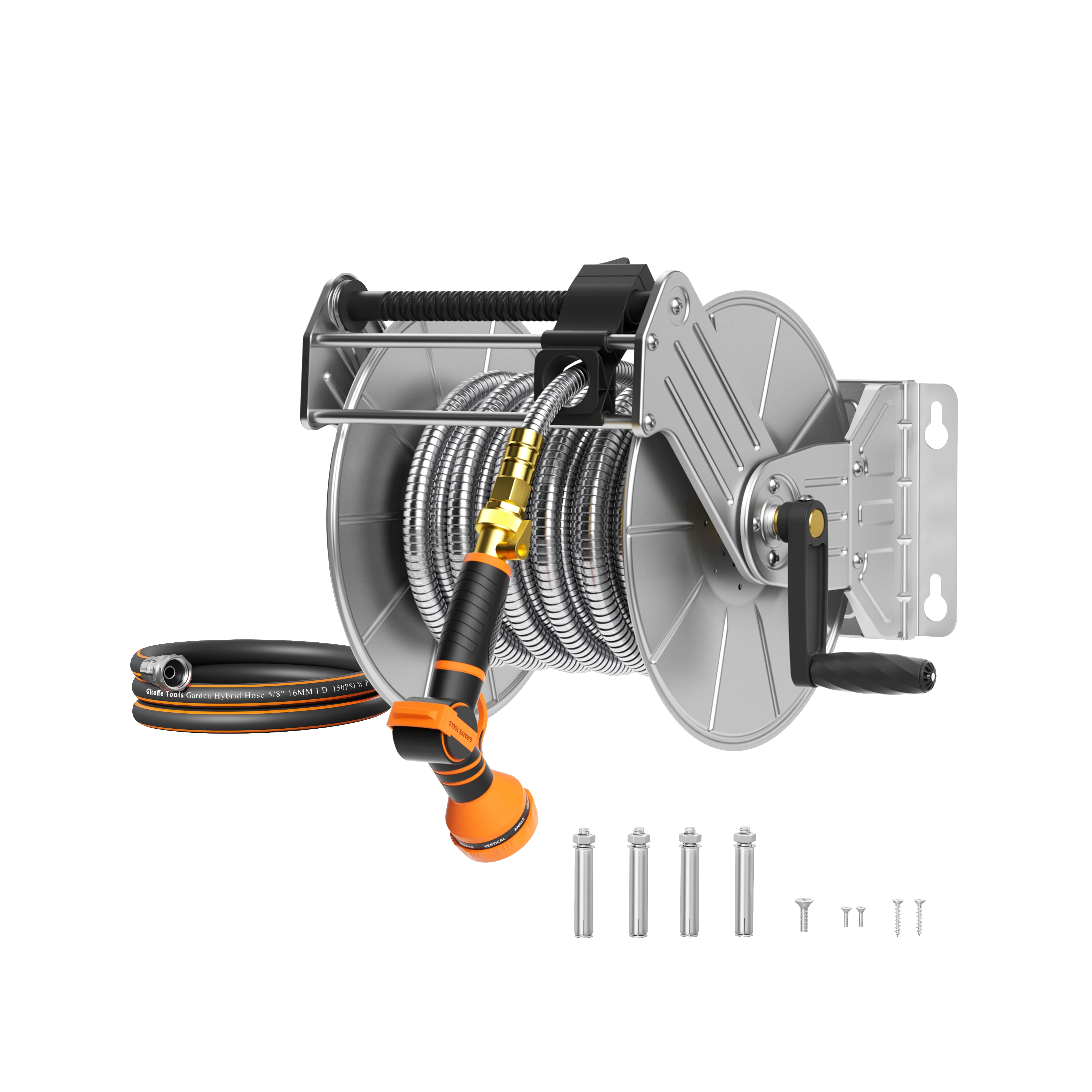 Giraffe Tools Wall Mounted Heavy Duty Hose Reel in Stainless Steel