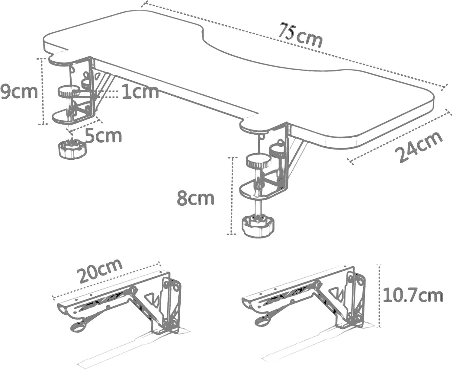 Solid Wood Table Extension Ergonomics Keyboard Tray Clamp Computer Arm Rest Support Adjustable Angle Armrest Shelf Stand, Arc,