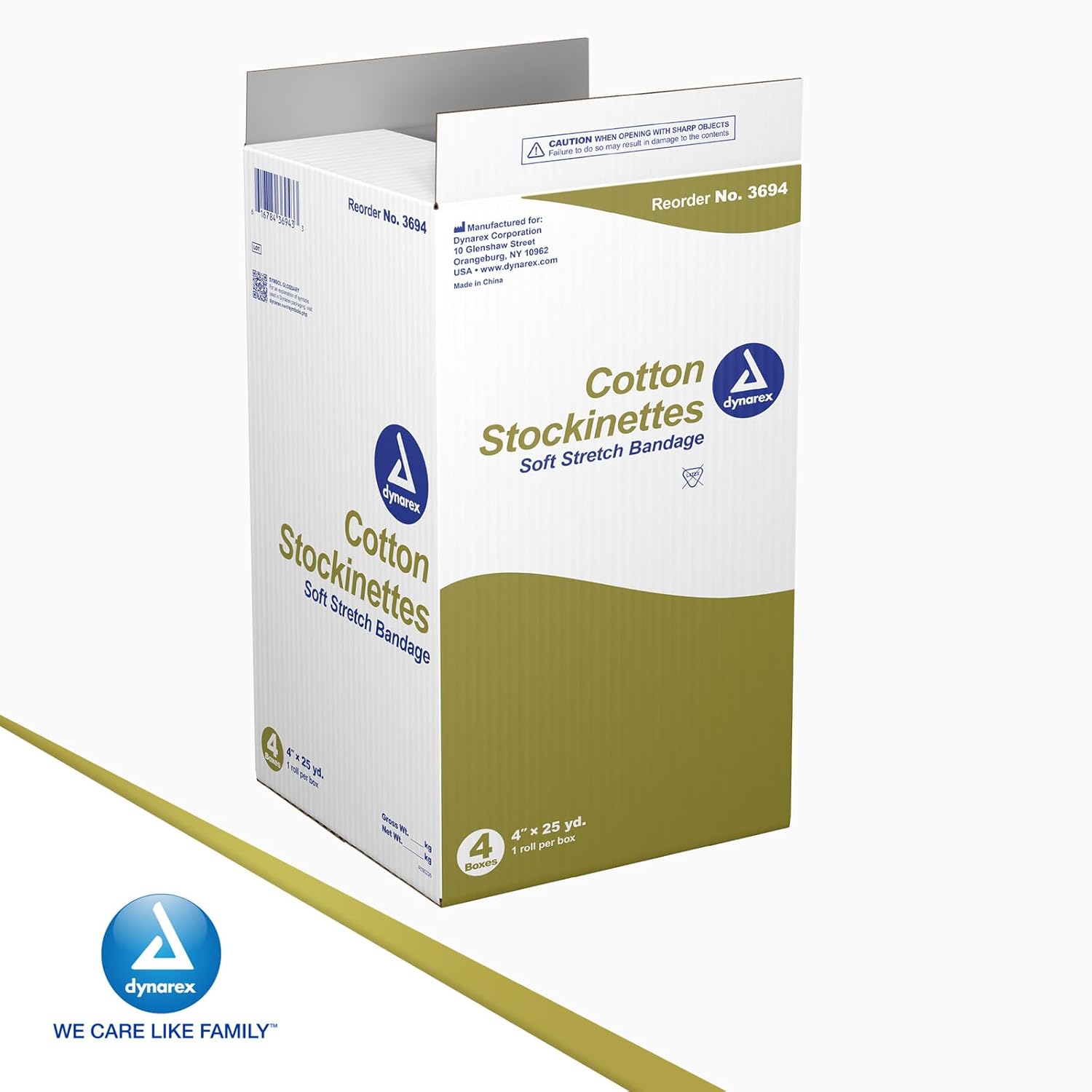 Dynarex Tubular Cotton Stockinette - Non-Sterile Elastic Stockinette Tubing for Legs & Arms - Moisture-Wicking Cast Padding - 4