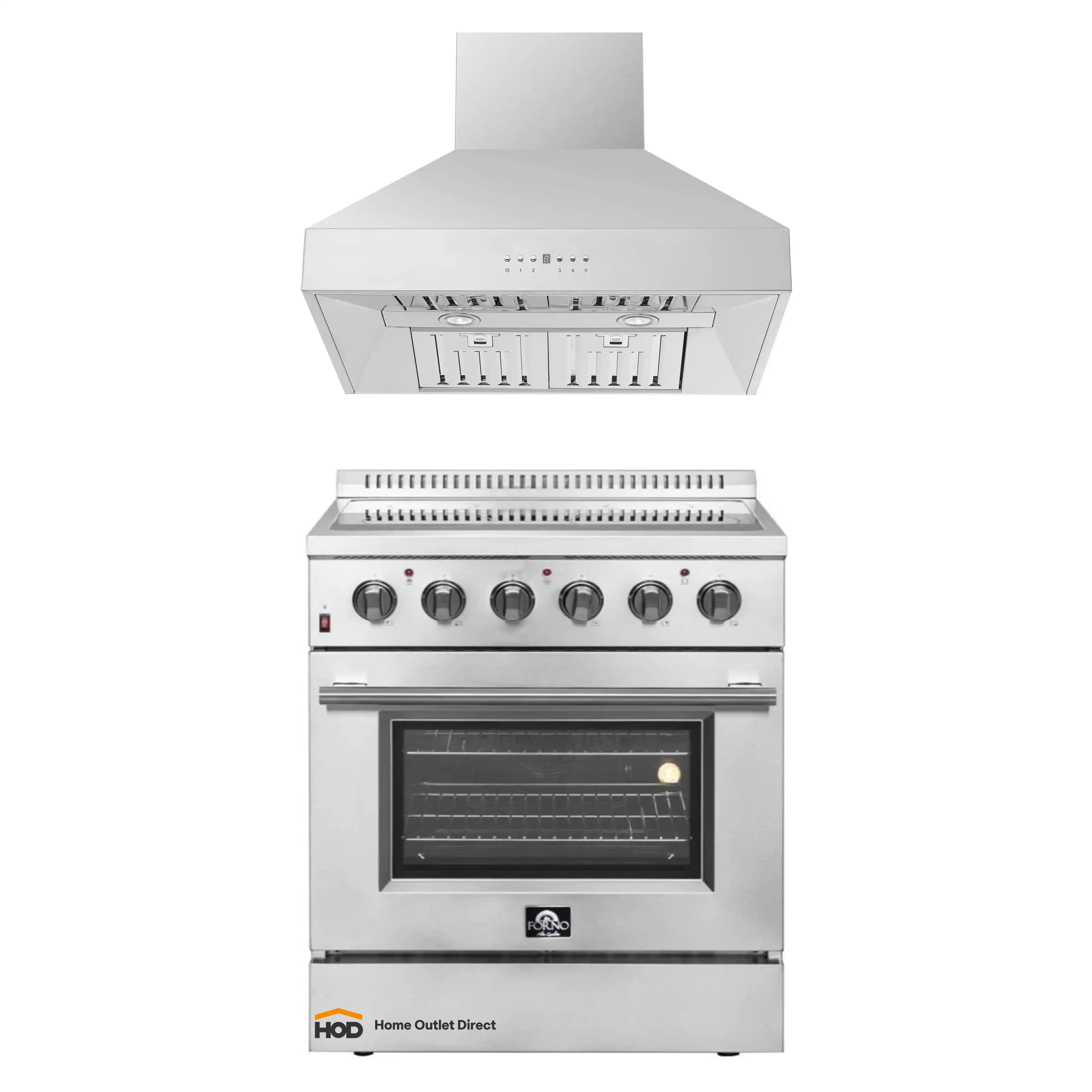 Forno 2-Piece Appliance Package - 30-Inch Electric Range and Wall Mount Range Hood in Stainless Steel
