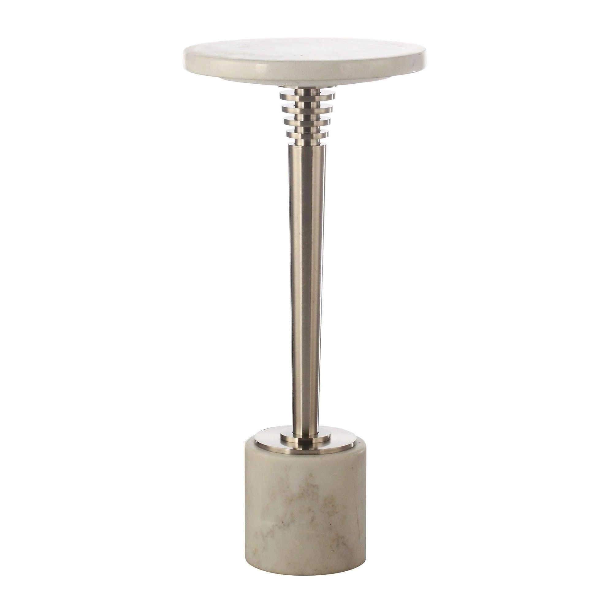 Parrot Uncle White Marble & Metal Table with Pedestal Base (PWT230307-7)