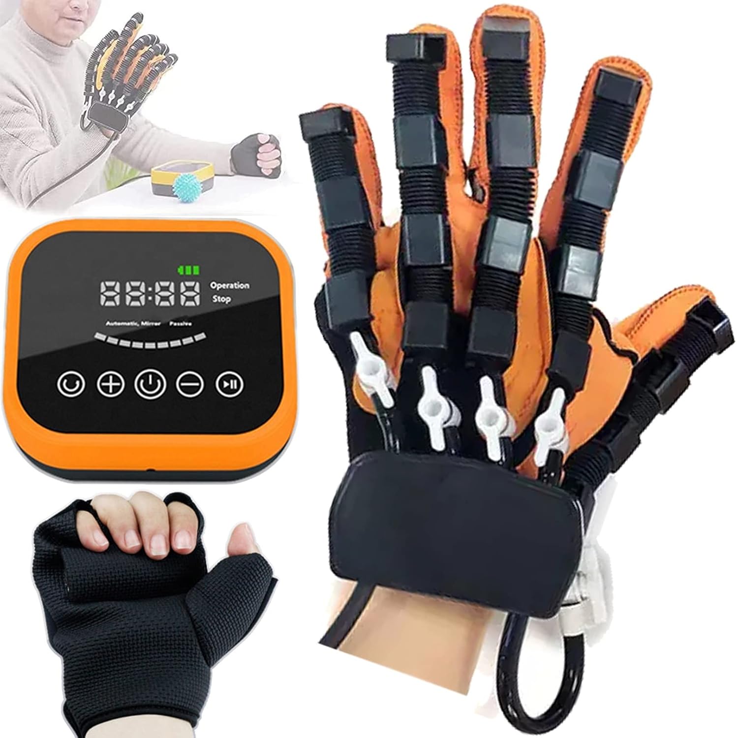 Hemiplegia Stroke Rehabilitation Trainer Arthritis Hand Rehabilitation Robot Gloves Finger Splint Restorey Aids for Long-Term Relief Finger Cramps (Color : Left Hand, Size : Medium)