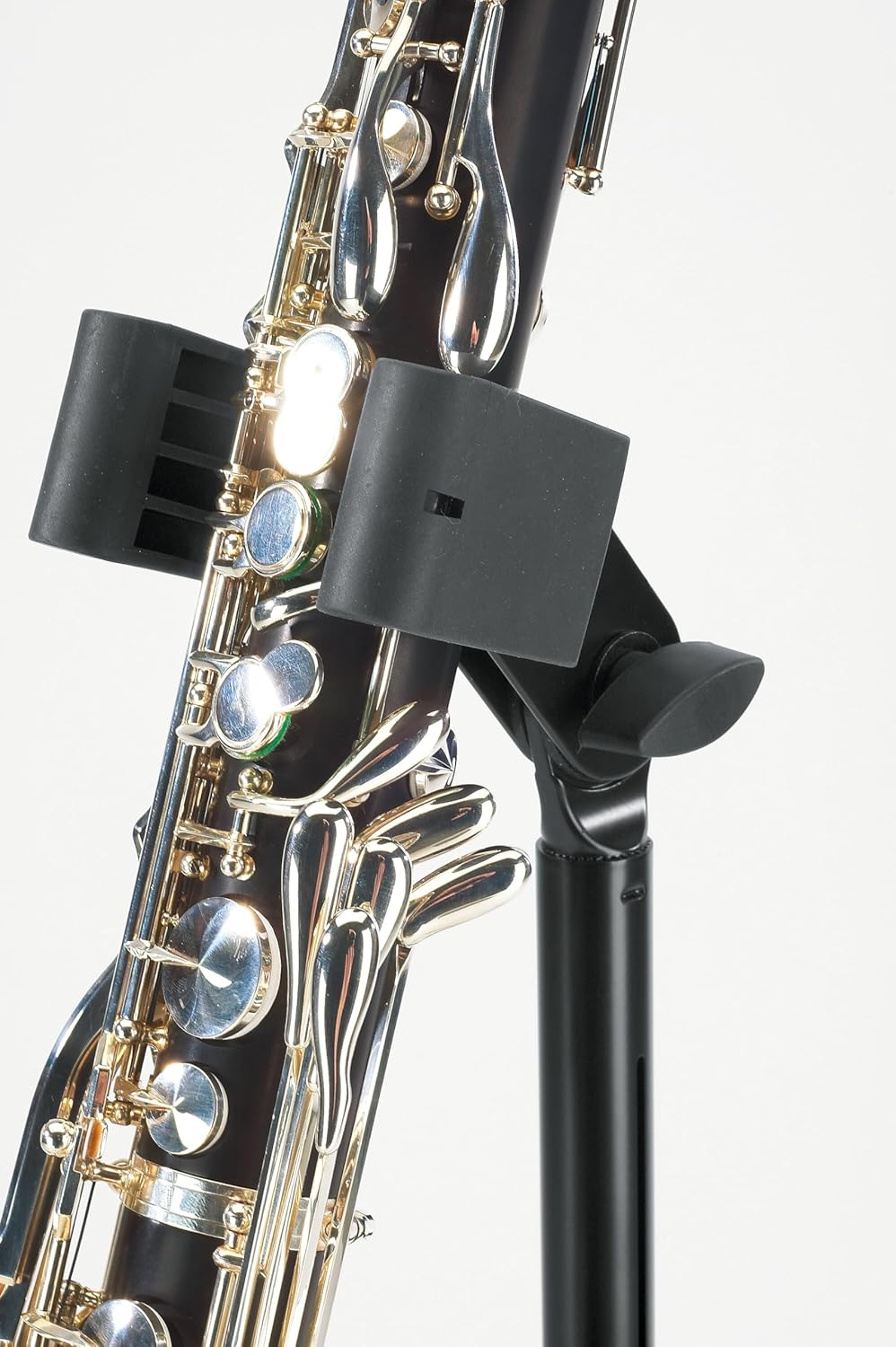 K&M König & Meyer Bass Clarinet Stand 15060.011.55 Pre-Assembled Stable Secure Stand | Adjustable Support Arms w/Tilt & Width | Endpin V Base Holder | Folds Compact For Travel | German Made | Black