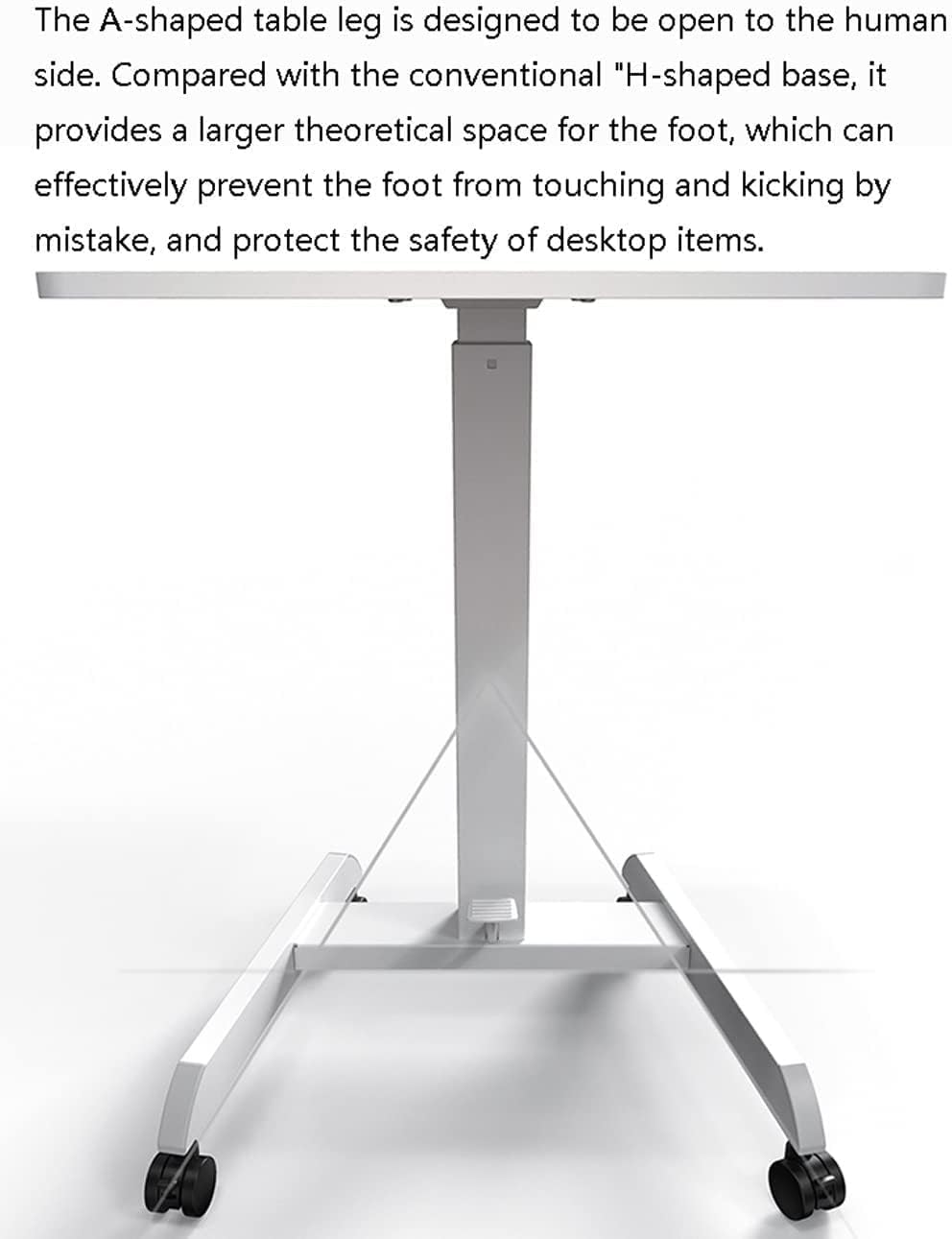 Medical Adjustable Overbed Bedside Table with Wheels Pneumatic Mobile Laptop Computer Standing Desk for Hospital and Home Use