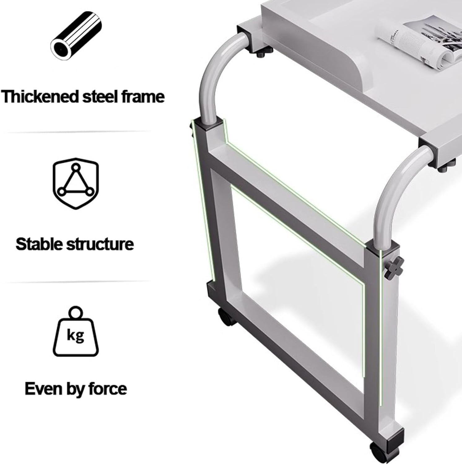 Overbed Overbed Desk Height Adjustable,Rolling Medical Table Portable Desk with Castor Wheels Overbed Table Mobile Computer Desk with Desktop Baffle Food Tray Desk
