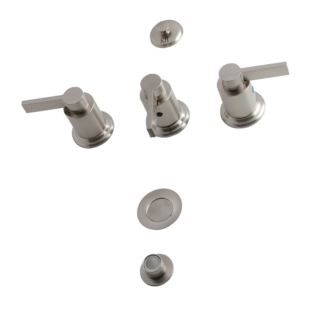 Kingston Brass NuvoFusion Three-Handle Bidet Faucet with Brass Pop-Up, Brushed Nickel (KB6328NDL)