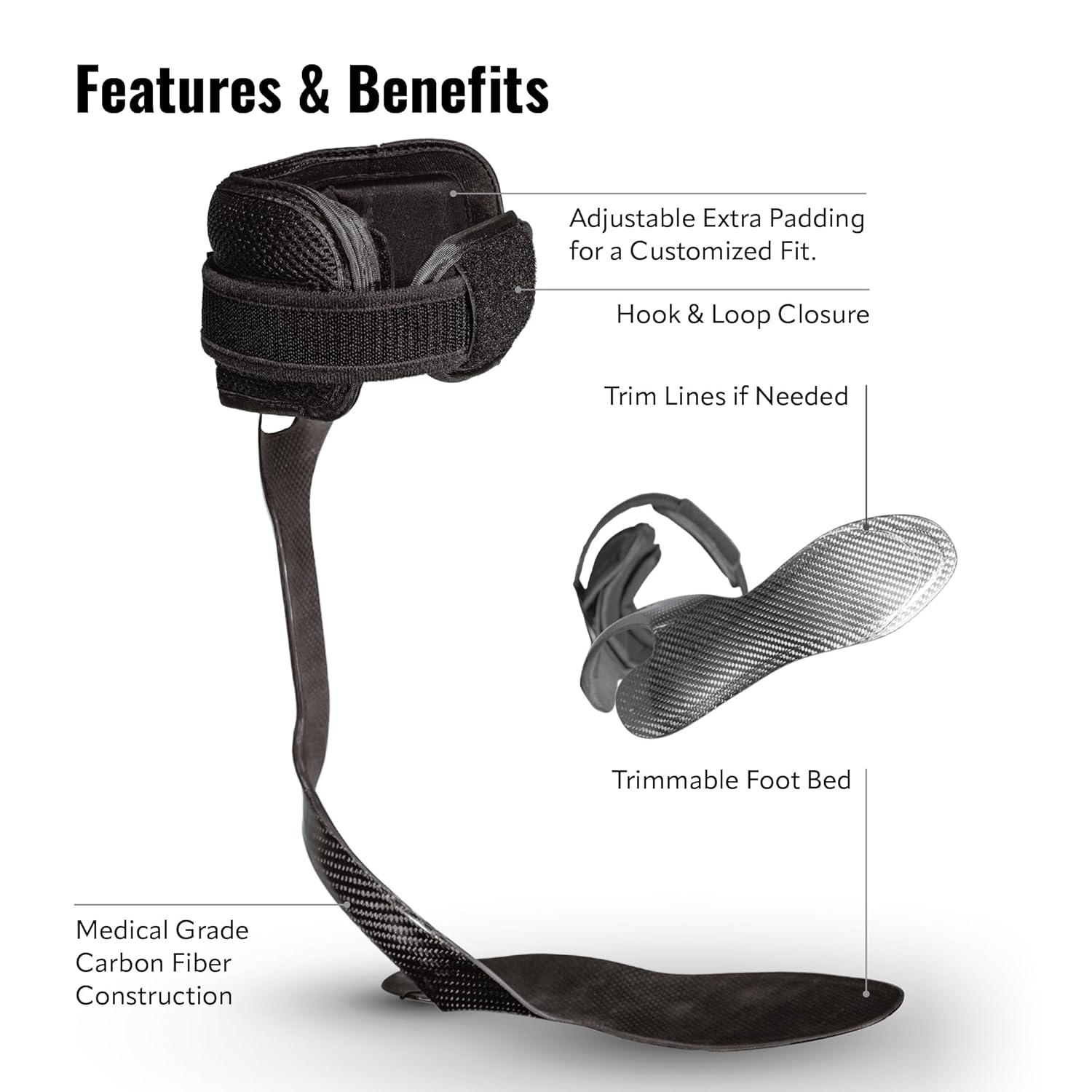 Element6 Carbon AFO Right Foot Brace + Cloud9 Walking Boot Sock Liner