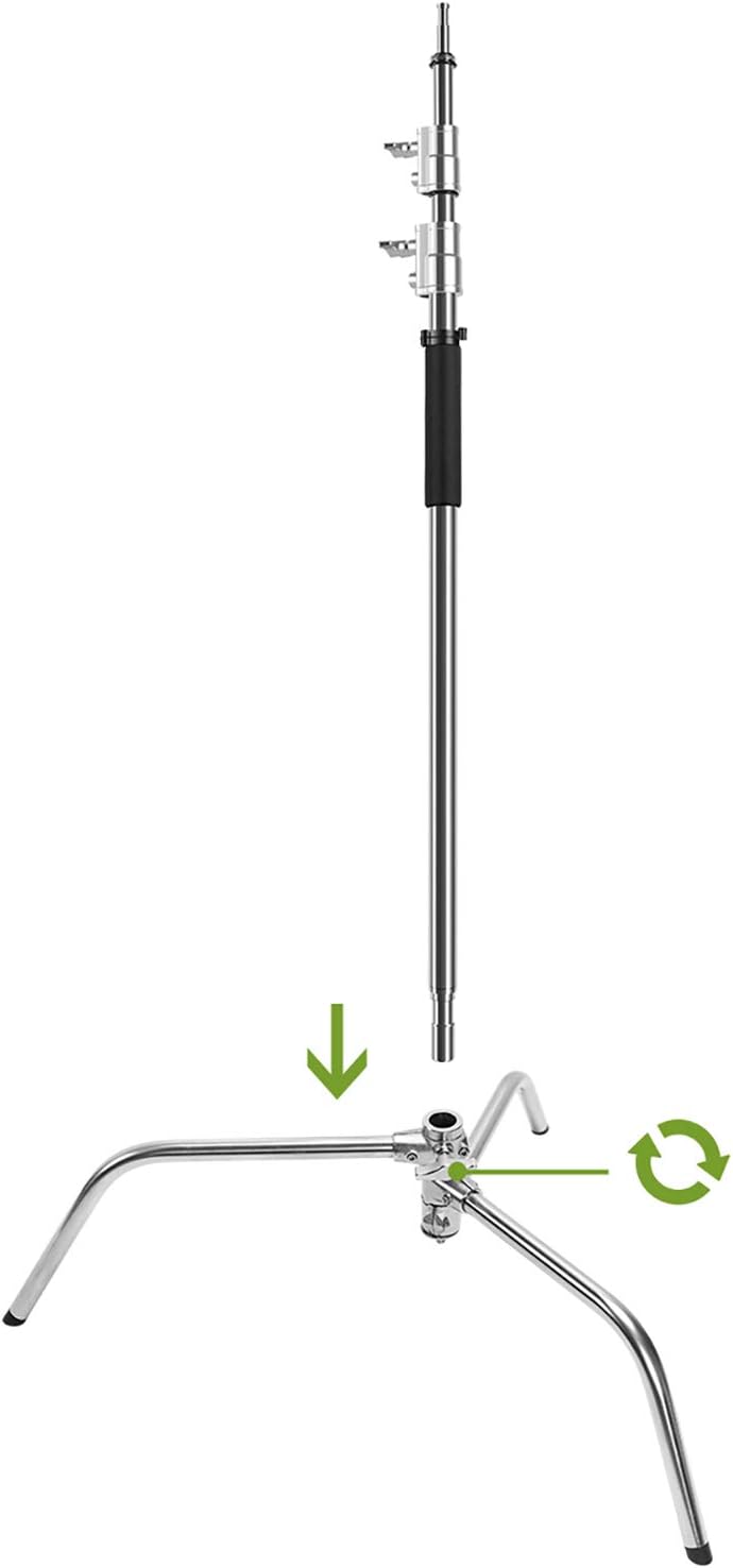 GVM Photography Heavy Duty C Stand with Boom Arm - Max Height 10ft/3.2m, 3ft/1m to 7ft/2.25m Holding Arm Kit for Reflectors, Softboxes, Monolights