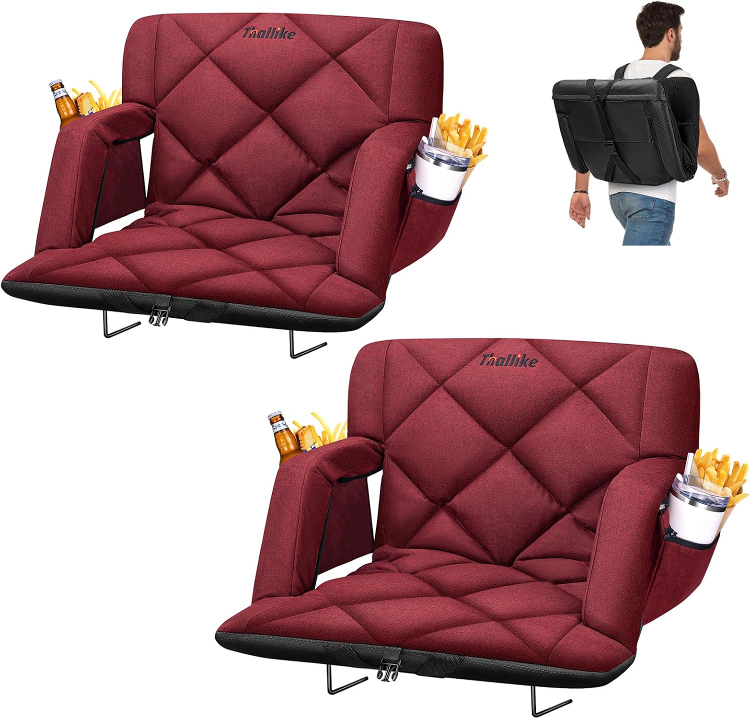 25inch Extra Wide Stadium Seat, Thick Bleacher Chair with Back Support and Cushion, 6 Reclining Positions Bleacher Seat with Armrest, Upgrade Sofa Style Stadium Chair for Sport Events and Outdoors