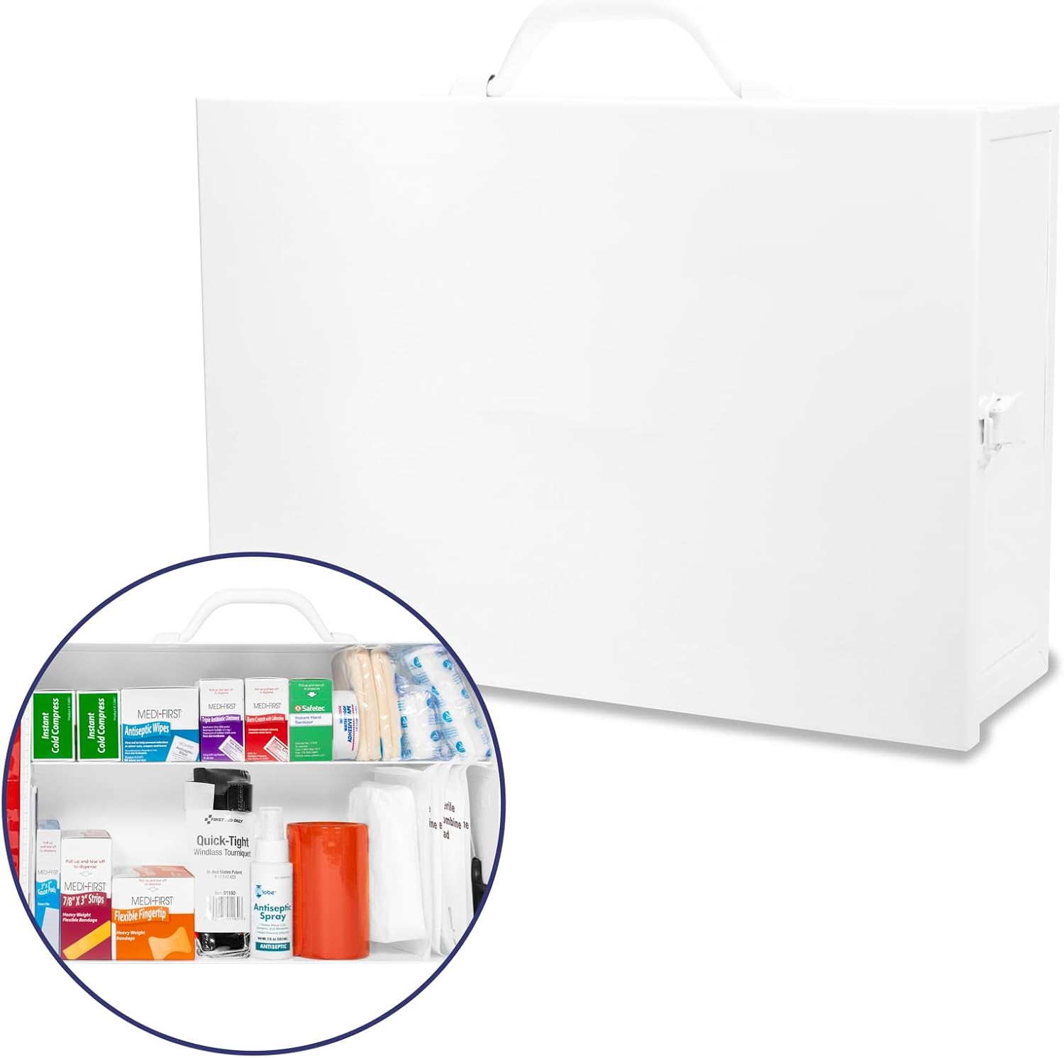 MFASCO 2-Shelf OSHA Compliant First Aid Kit - Wall Mount Metal Cabinet - 227 Pieces - Workplace Safety - Commercial, Office, Kitchen, for Home & Business Emergency Kit
