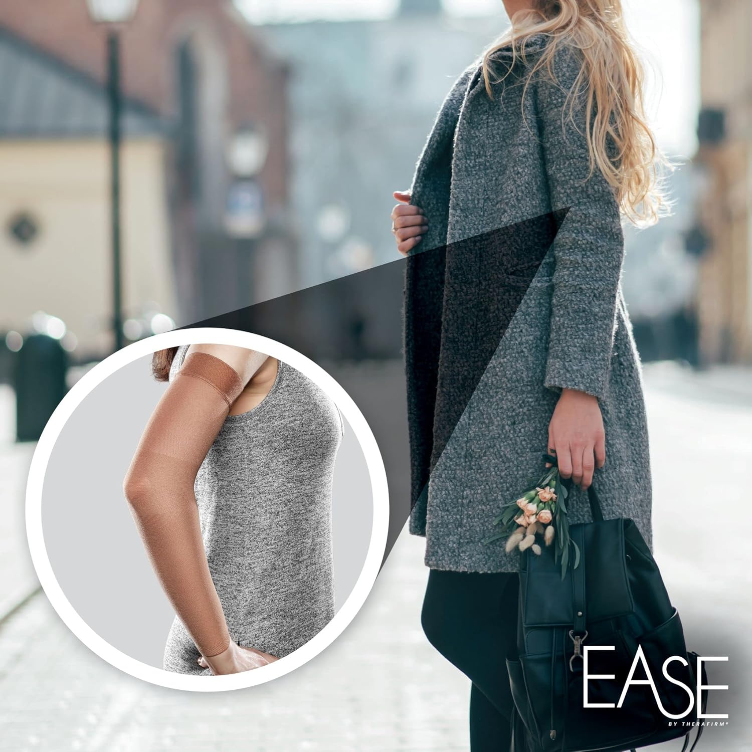 Ease Opaque Lymphedema Firm Arm Sleeve - Medium Long - Sand - 30-40 mmHg