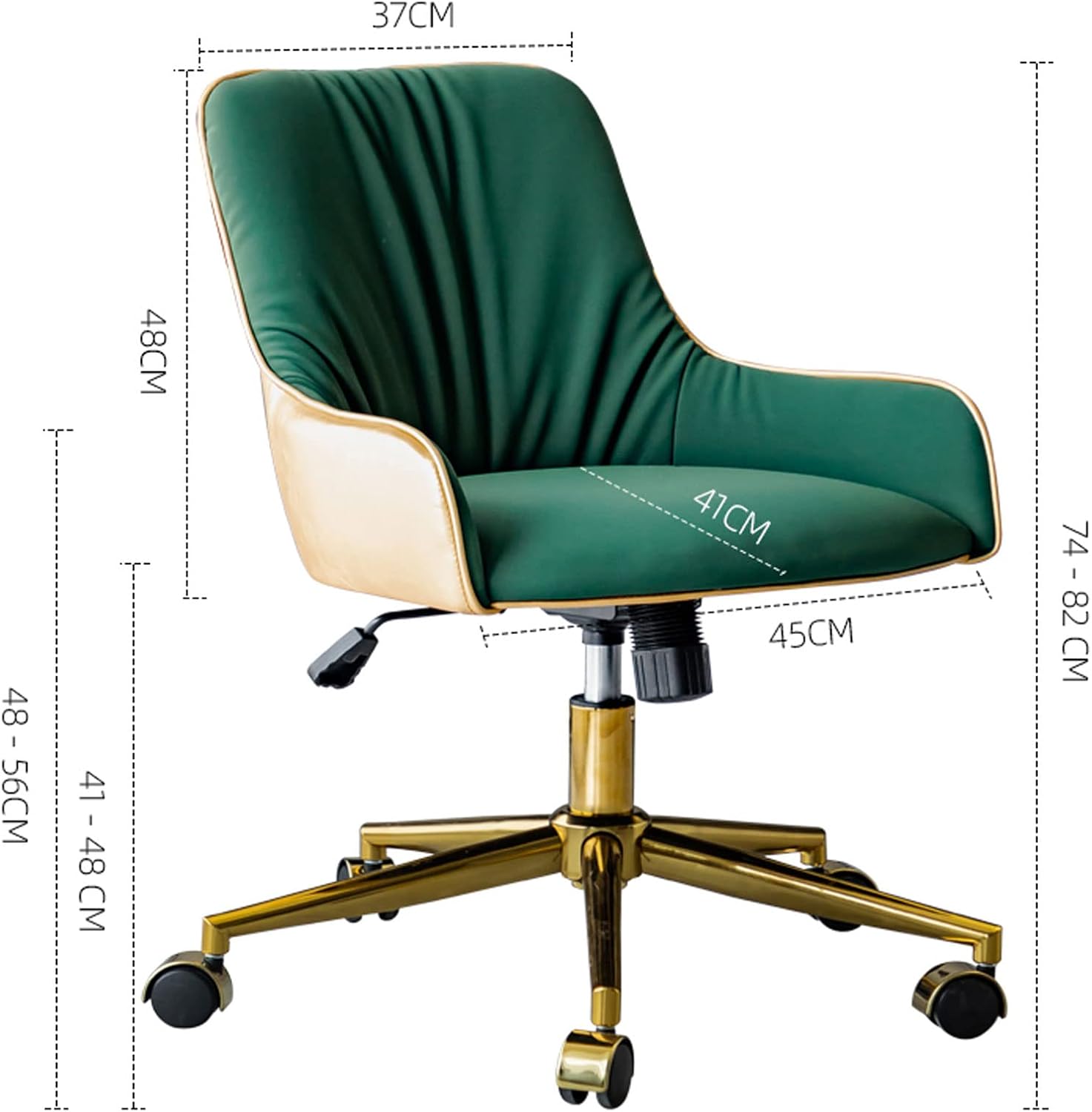 Mid-Back Leisure Task Chair, Adjustable Upholstered Computer Chair with Armrest Lumbar Support for Living Room, Bedroom, Lounge (Green-Brown