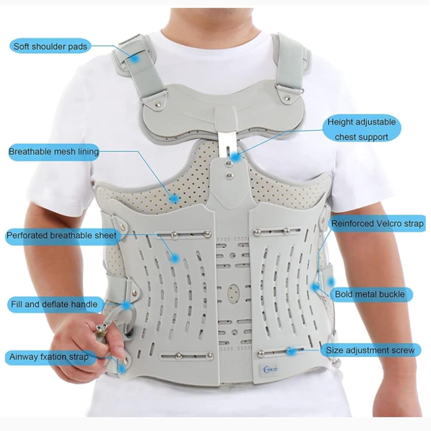 Adjustable Spinal Lumbar Thoracic Orthotics Thoracolumbar Fixed Spinal Brace Osteoporosis & Post Surgery Support With Inflatable Airbag For Kyphosis