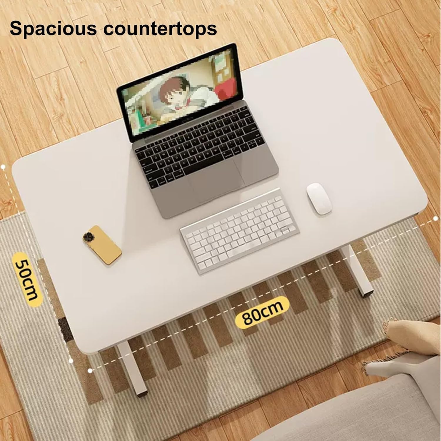 Over Bed Table with Wheels Adjustable Height Artificial Board Overbed Table, Removable Lift Bedside Table, Multi Tier Storage, Suitable for Home, Office, Hospital(White,80x50x60cm)