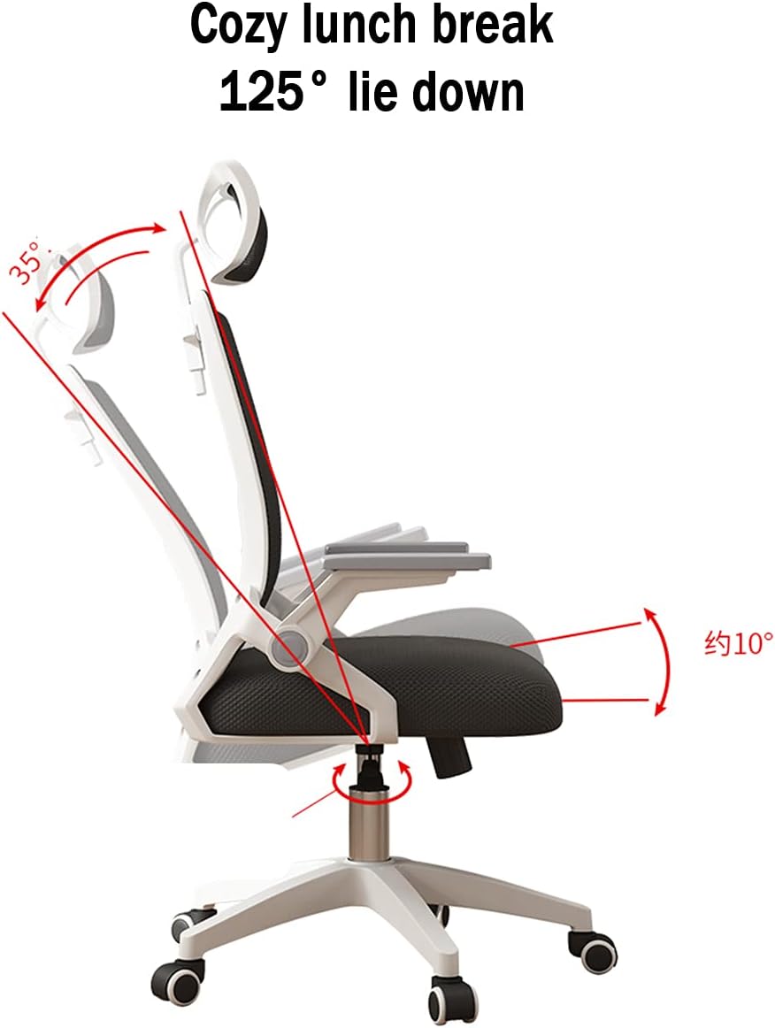Ergonomic Design Chair Office Chair High Back Flip-up Armrest Adjustable Headrest Breathable Mesh Lumbar Support Tilt Function Tables and Chairs Grey Unisex(