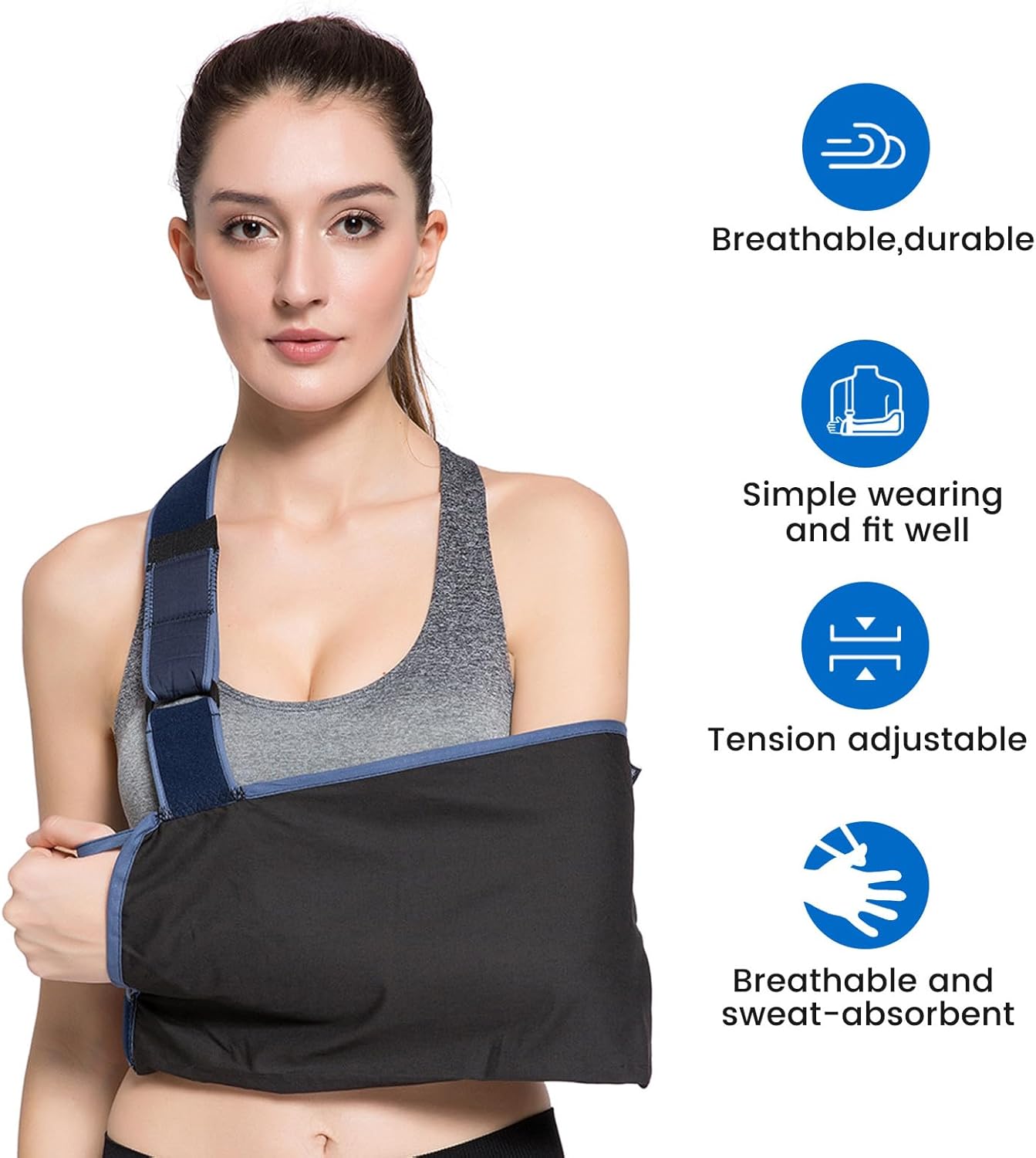 Lightweight Arm Sling, Arm Support Brace, Adjustable Waist Fixation Belt, Soft and Comfortable Fabric, for Injured Arm, Elbow Injury Suspension Fixation