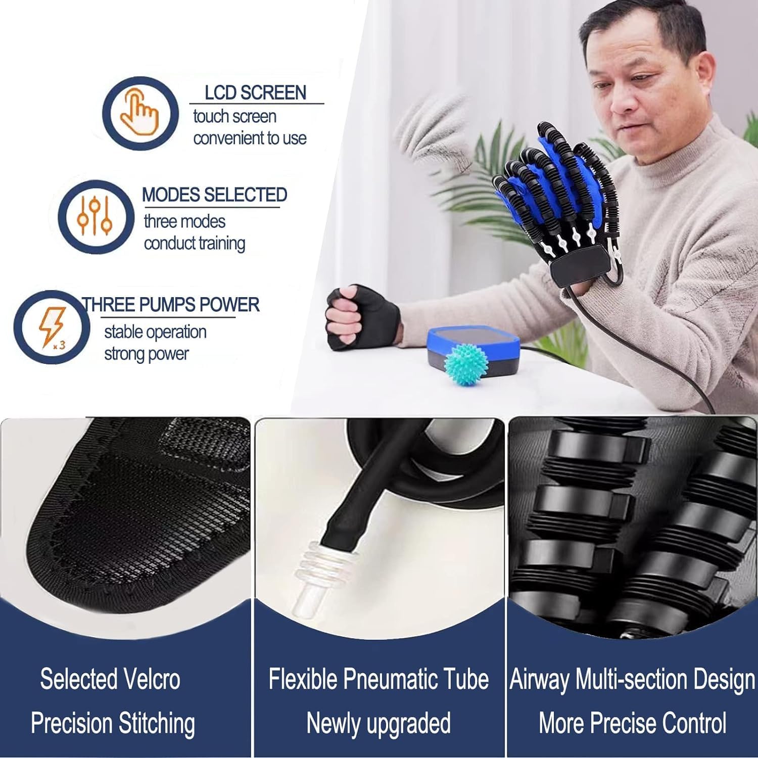 Rehabilitation Robot Gloves Hand Exercisers Stroke Recovery Therapy Equipment for Arthritis Hemiplegia and Stroke Patient (Blue, Right Hand M)