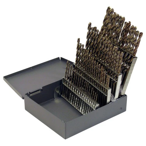 #1-#60 RHS / RHC HSS-CO 8% (M42) 135 Degree Split Point NAS907 Type J Heavy Duty Cobalt Jobber Length Drill Set - Straw / Gold Oxide