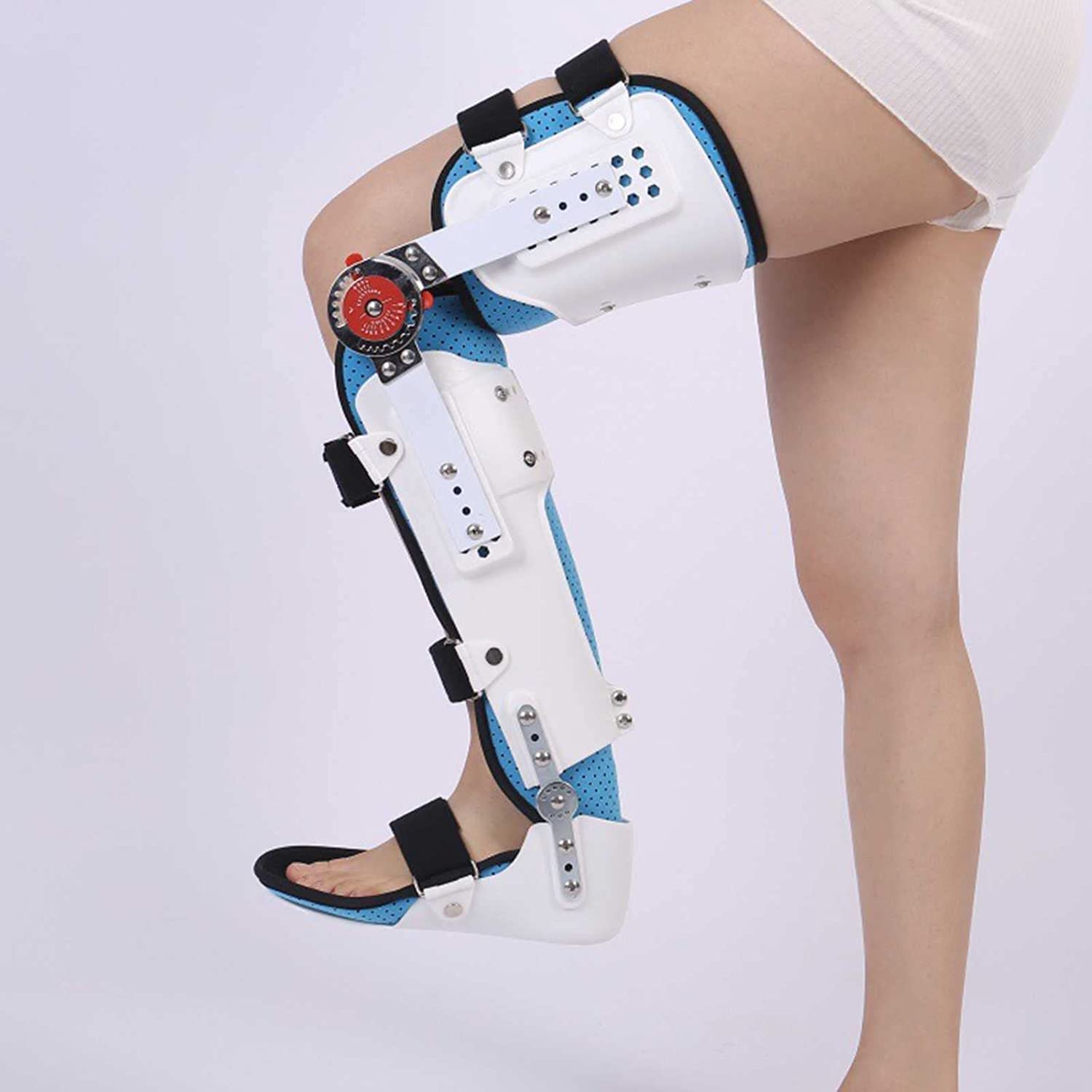 Knee Orthosis Support Joint Stabilizer， Hinged Knee Brace Fracture Fixed Guard Splint Leg Protector Fully Adjustable Calf Ankle Foot Fixed Bracket，Left-L/Large