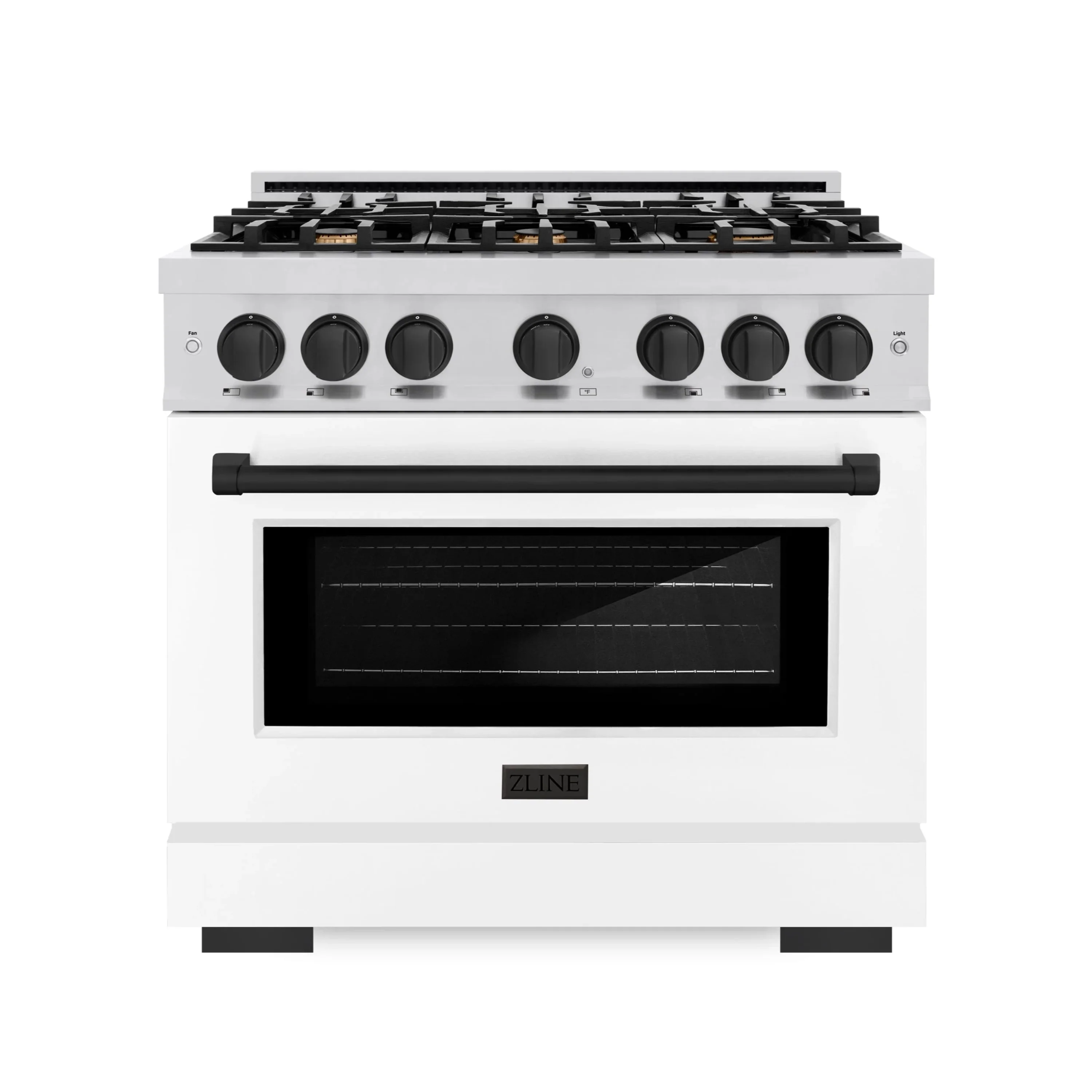 ZLINE Autograph Edition 36-Inch Select Series Gas Range with 6 Gas Burner Cooktop and 5.2 Cu. Ft. Gas Convection Oven in Stainless Steel with White Matte Door and Matte Black Accents (HGRZ-WM-36-MB)