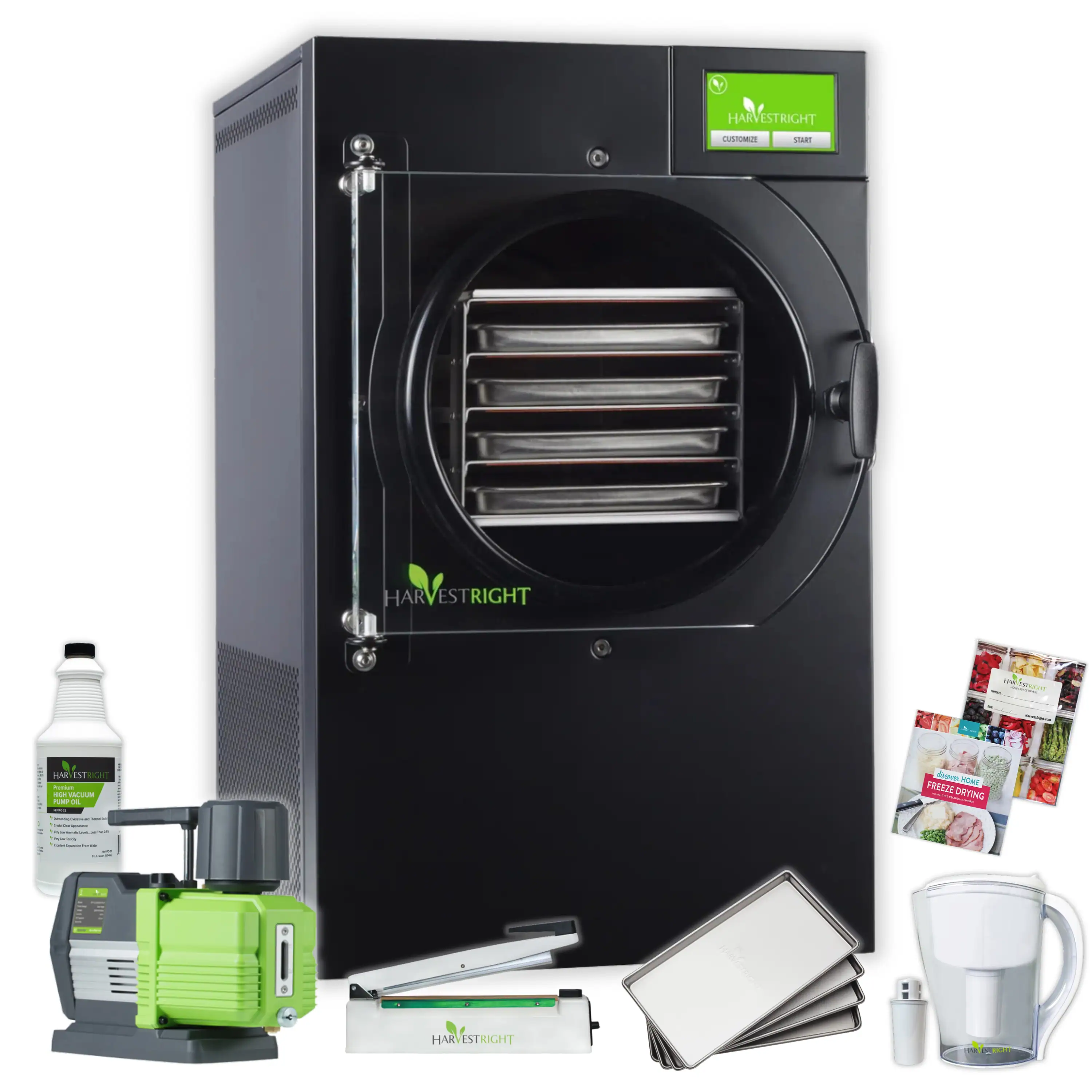 Harvest Right Home Freeze Dryer with Premier Industrial Pump, 4 Tray & Mylar Starter Kit in Black, Small (N-HRFDSBK-PP)
