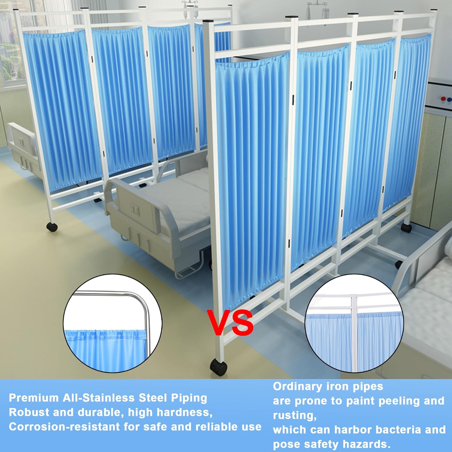 saun 6 ft Tall Rolling Medical Privacy Screen on Wheels,Folding Portable Room Divider,Temporary Partition Wall Panels for Office,Beauty Salon,Hospital,Clinic,Massage Room (3-8Panel) (Four)