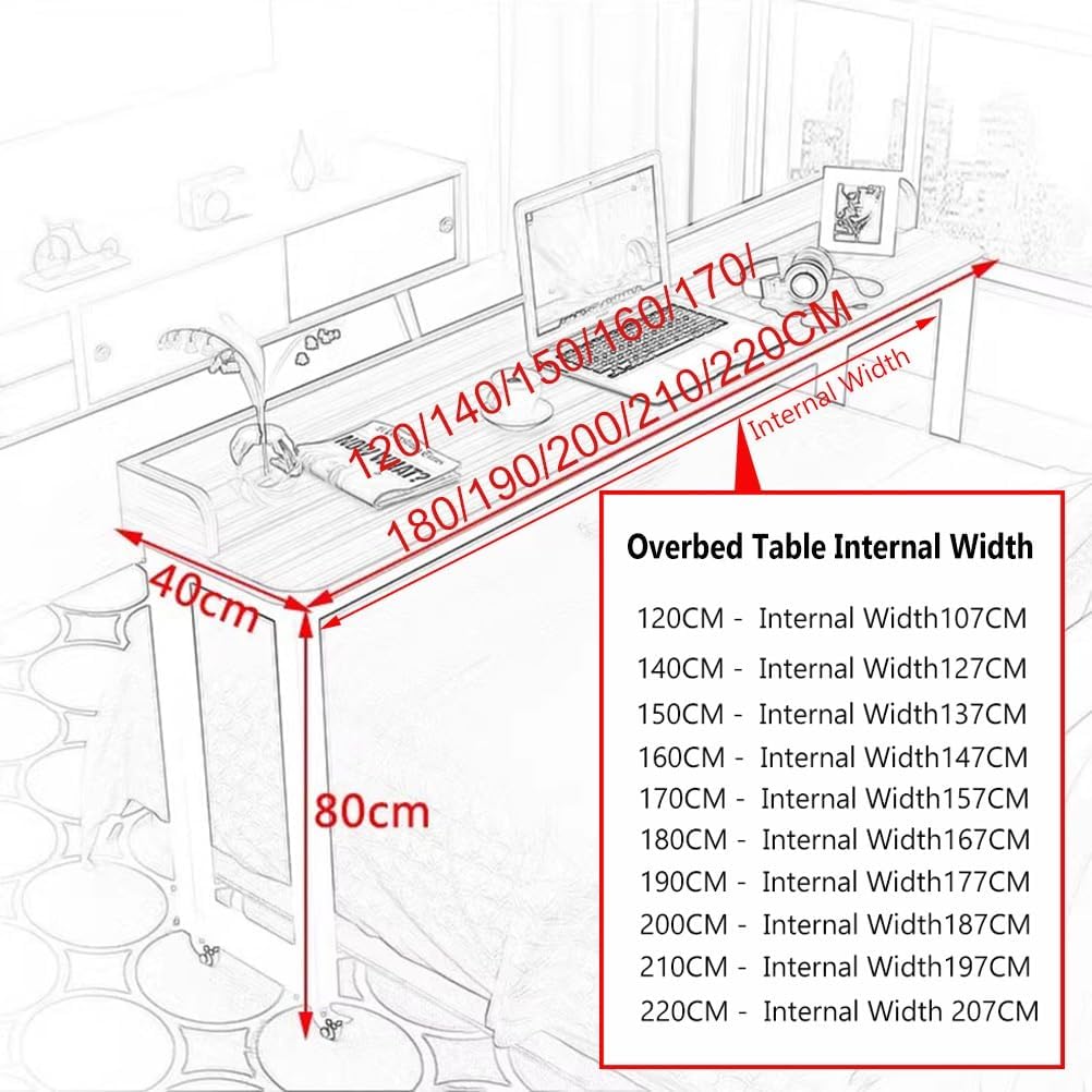 Overbed Table Overbed Table with Wheels, Mobile Bed Table with White Metal Legs for Bedroom, Rolling Tray Table for Living Room Hospital (Size : 150x40x80cm)