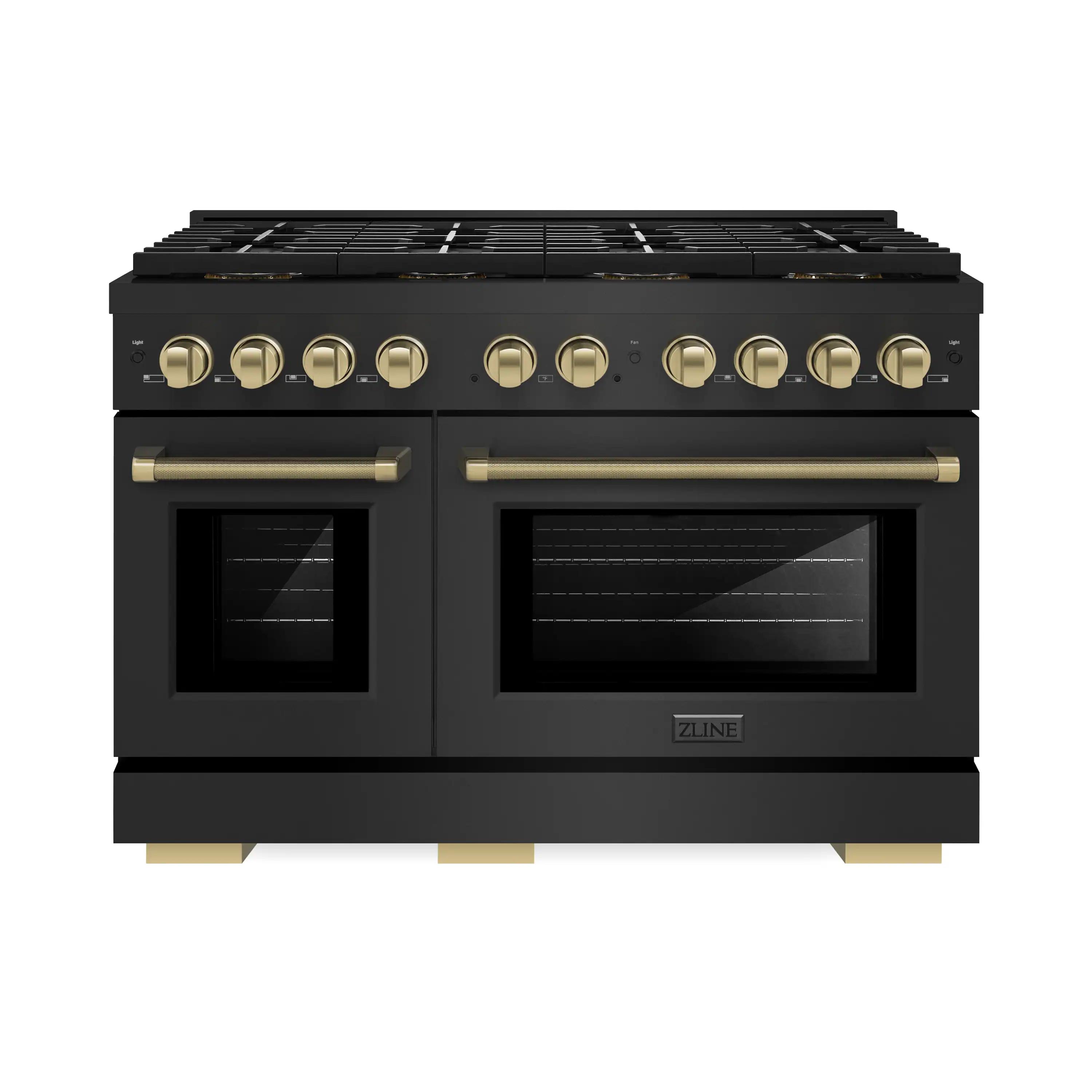 ZLINE Autograph 48-Inch Paramount DuoPro Dual Fuel Range in Black Stainless Steel with Champagne Helix Handles (PSDRBZ-48-KCB)