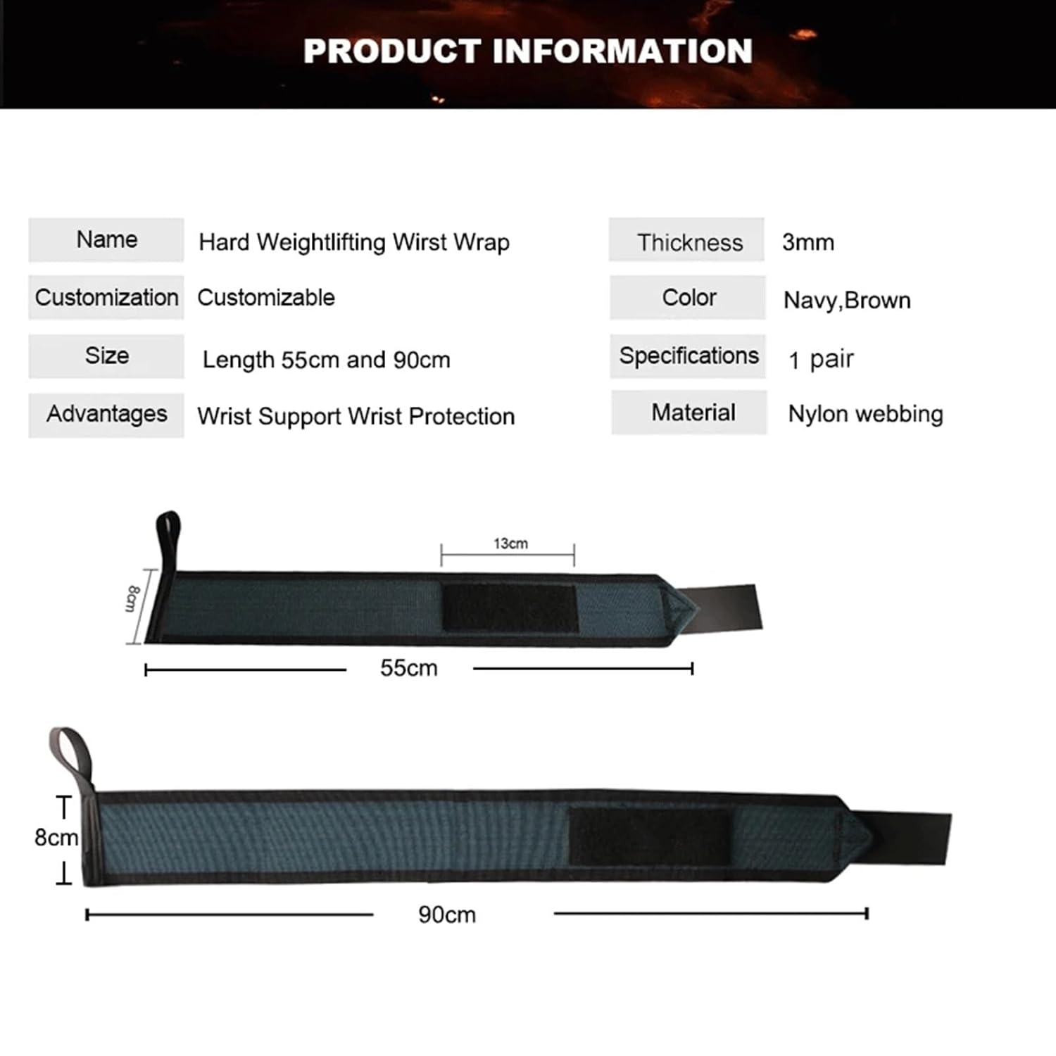 Weightlifting Flexible Wrist Wrap Gym Strength Training Padded Wraps Thumb Brace Strap Power Hand Support Wristband Sport Safety(Blue,90cm)