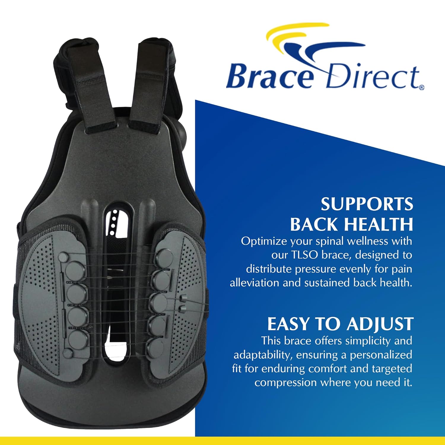 TLSO Full Back Brace - Kyphosis, Degenerative Disc & Compression Fracture Recovery with Pulley Compression - Post-Op Support - by Brace Direct - L0464 - X-Large (Waist 45-50 in)