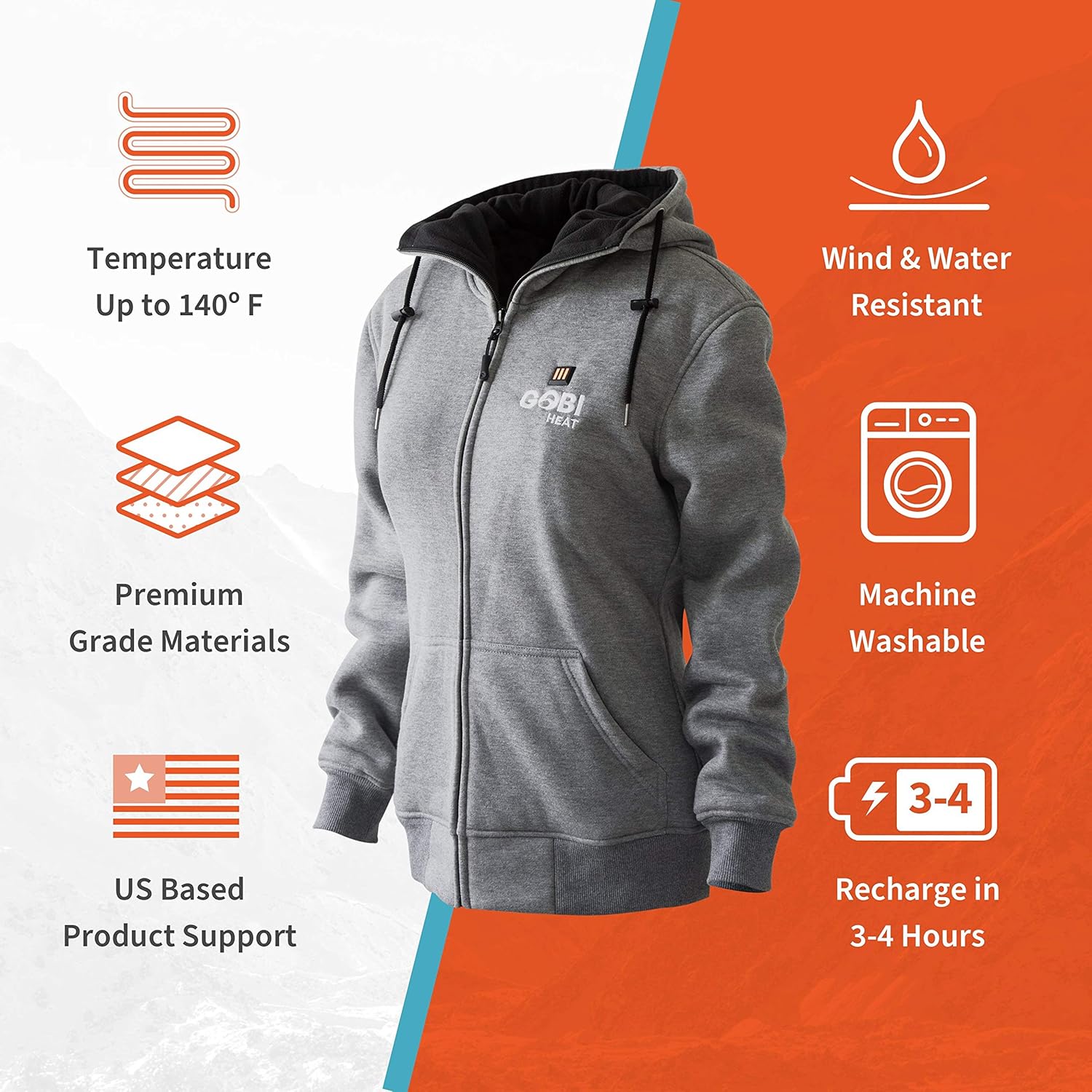 Ridge Women's Heated Hoodie - 10 hrs of Heat | With Battery & Charger | Machine Washable