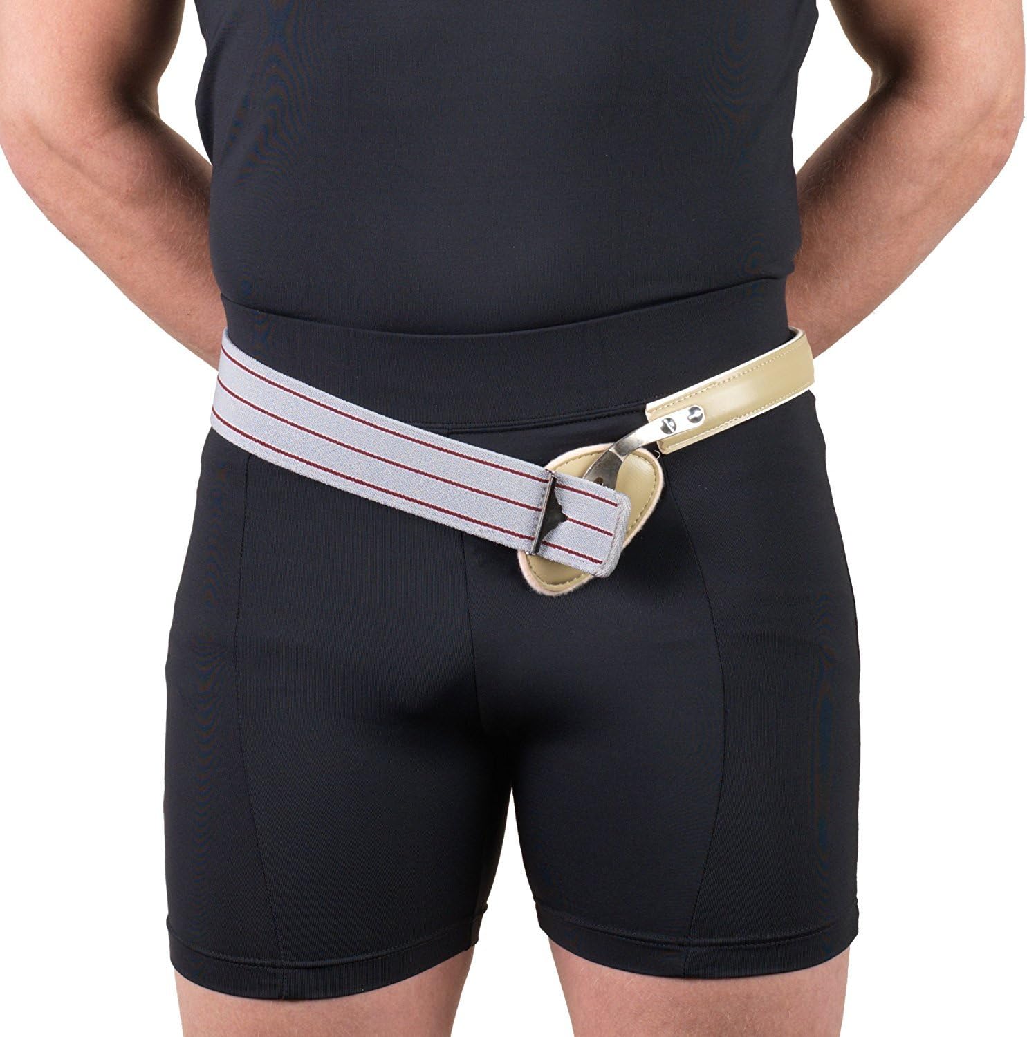 Truform-OTC Hernia Truss, Single Spring, Scrotal Pad Compression, Leather, Buckle, 42 inch Hip (Left)