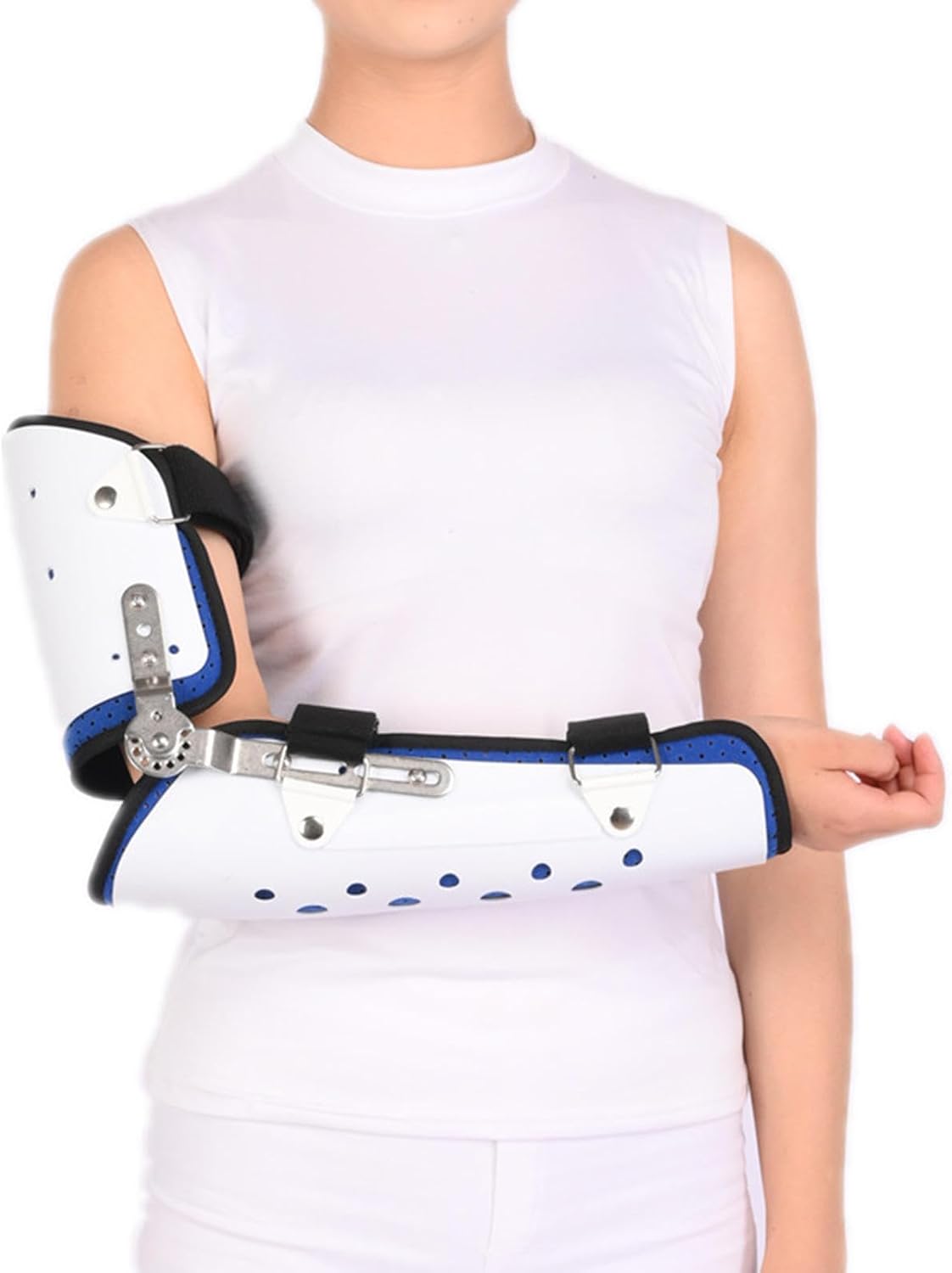 Adult Hinged Rom Elbow Brace with Strap and Shoulder Brace, Adjustable Elbow Splint Immobilizer for Post Tendon Injury, Surgery Pain Relief Recovery, Soft Tissue Injuries.,R