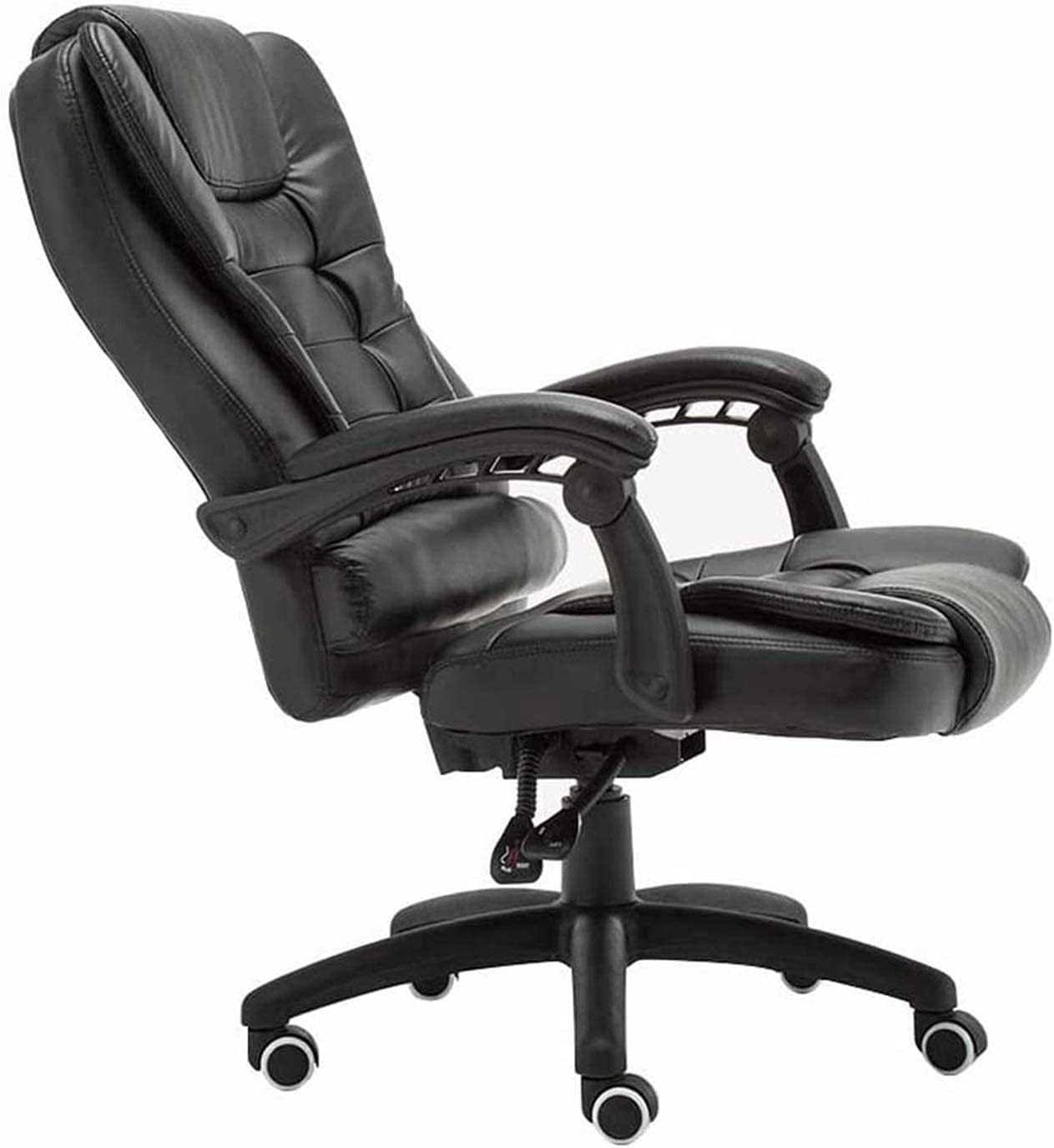 Black Leather High Back Office Chair - Adjustable Ergonomic Swivel Task Chair with Armrests and Lumbar Support,