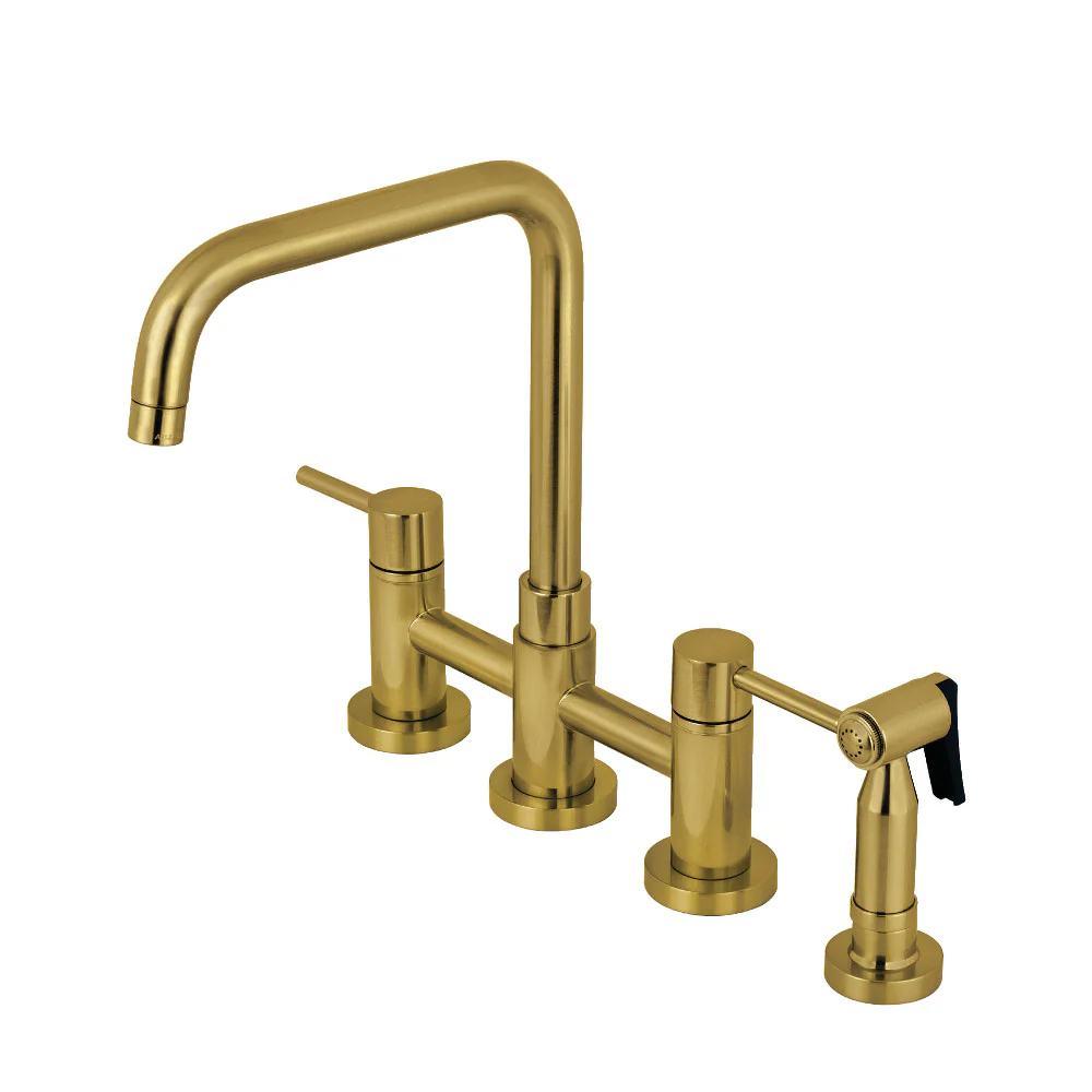Kingston Brass Concord Bridge Kitchen Faucet with Brass Side Sprayer, Brushed Brass (KS8287DLBS)