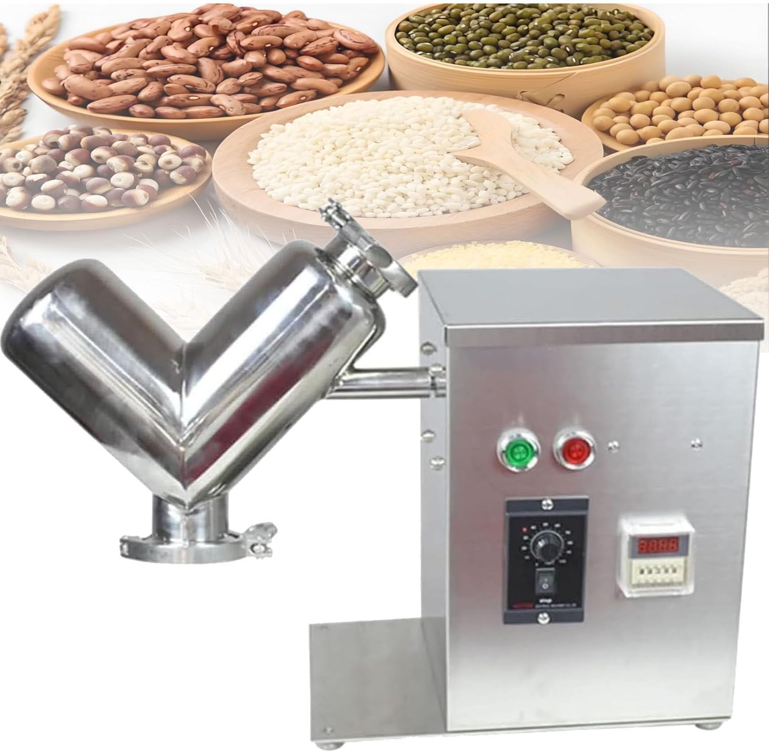 High Efficiency V Type Powder Mixer 2L - 304 Stainless Steel Mixing Machine, 0.25 KW 24r/min, for Food Industrial Powder