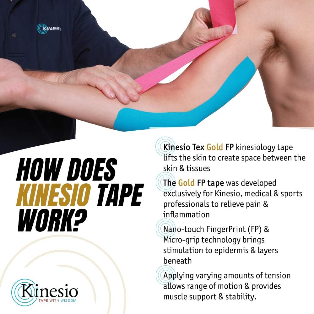 Kinesio Taping - Elastic Therapeutic Athletic Tape Tex Gold FP - Black – 2 in. x 16.4 ft - 6 Pack