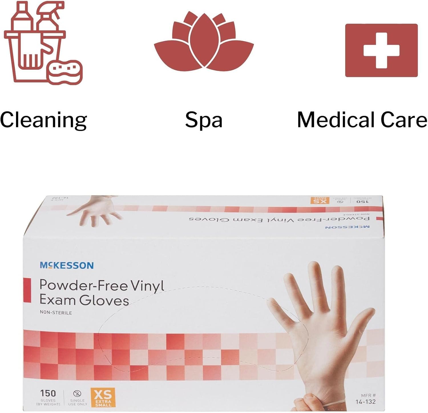 McKesson Powder-Free, Vinyl Exam Gloves, Non-Sterile, XS, 150 Count, 10 Boxes, 1500 Total