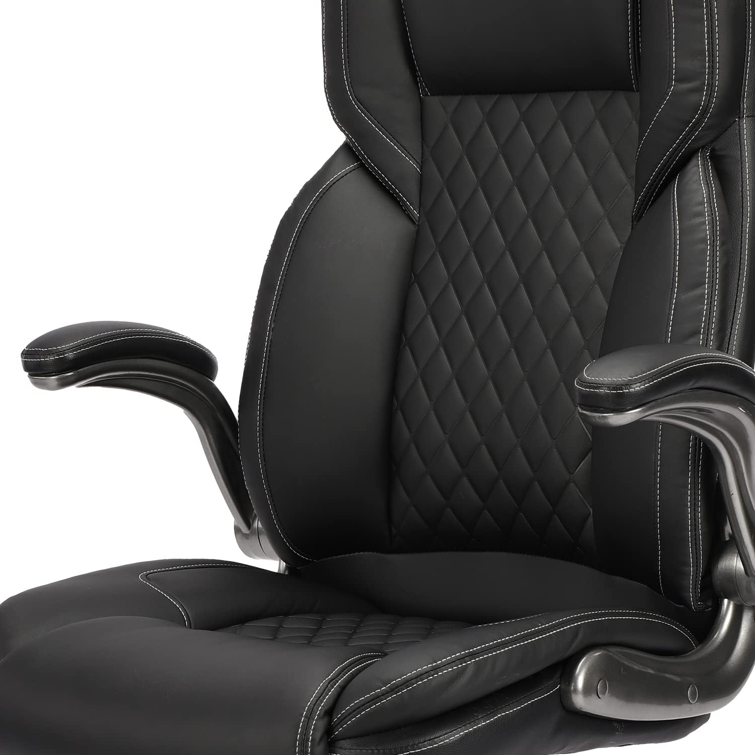 Executive PU Leather Office Chair with Wheels, High Back Ergonomic Lumbar Support Office Chairs, 90-120° Rocking Home Desk Chair with Flip up Arms, Back Support Swivel Chair(Black)