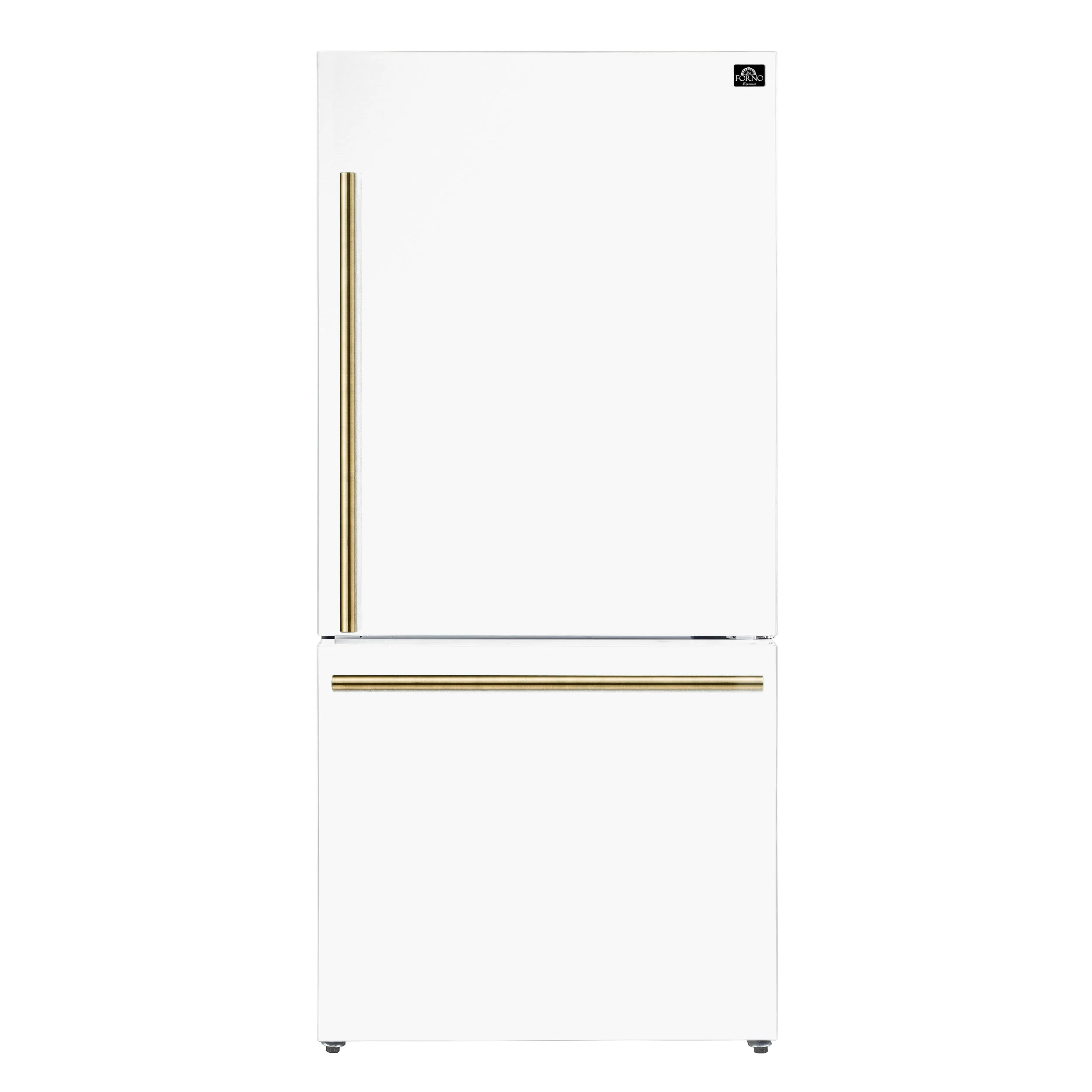 Forno Milano Espresso 31-Inch 17.2 cu. ft. Refrigerator and Bottom Freezer in White with Antique Brass Handle, Right Hinge (FFFFD1785-31WHT)