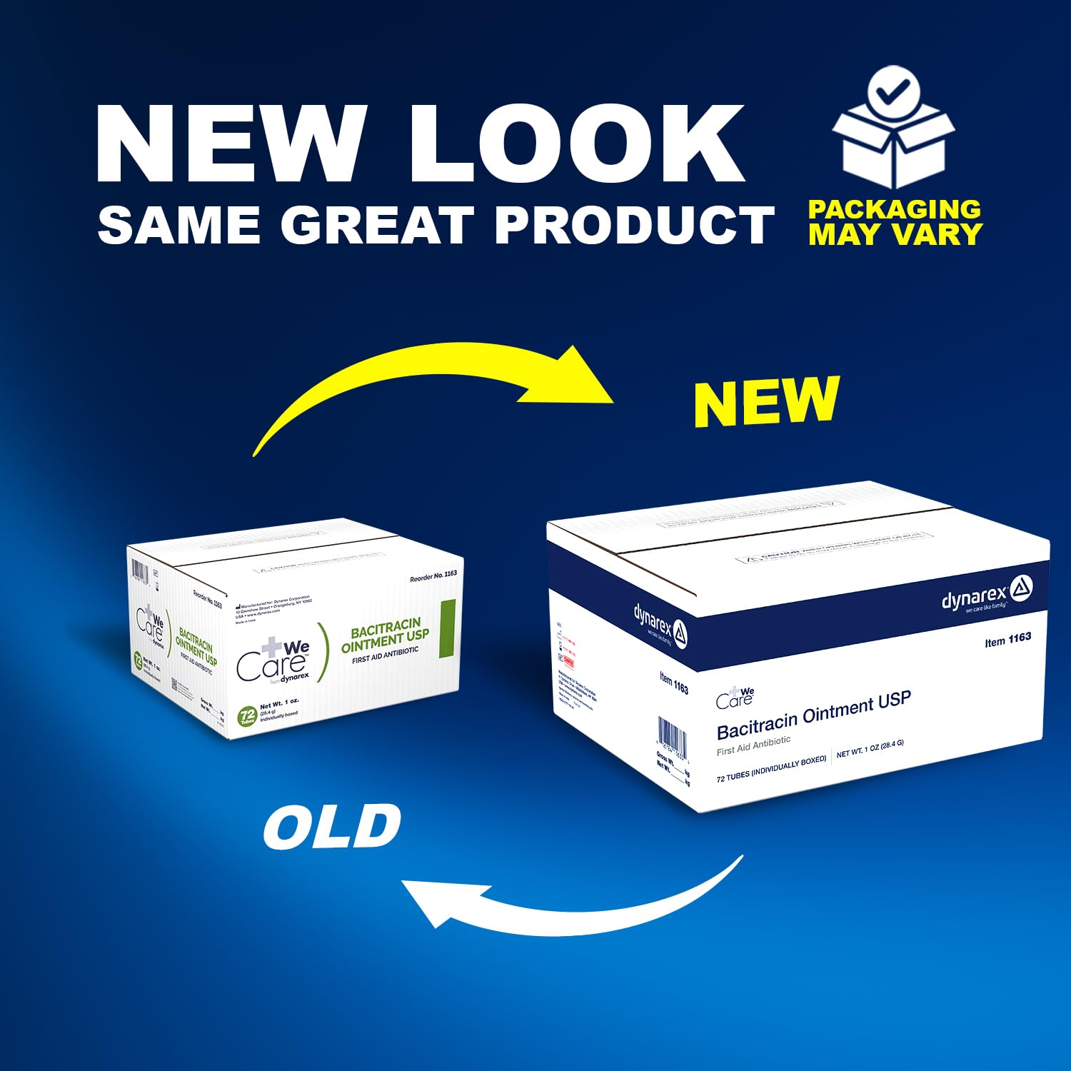 Dynarex Bacitracin Topical Ointment USP - First Response Wound Care Supplies for Minor Cuts, Scrapes & Burns - Helps Keep Wounds Clean - 1 Case - 72 Count, 1 oz. Tubes