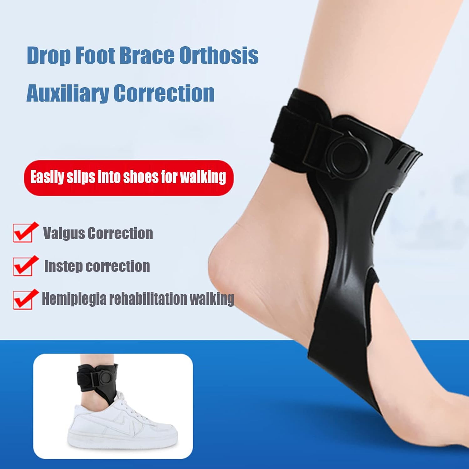 SFKLYU Drop Foot Brace, AFO Foot-Up Orthosis Light Balance Drop Foot Brace Foot Drop Orthosis Ankle Brace for Men And Women,A/left,XL