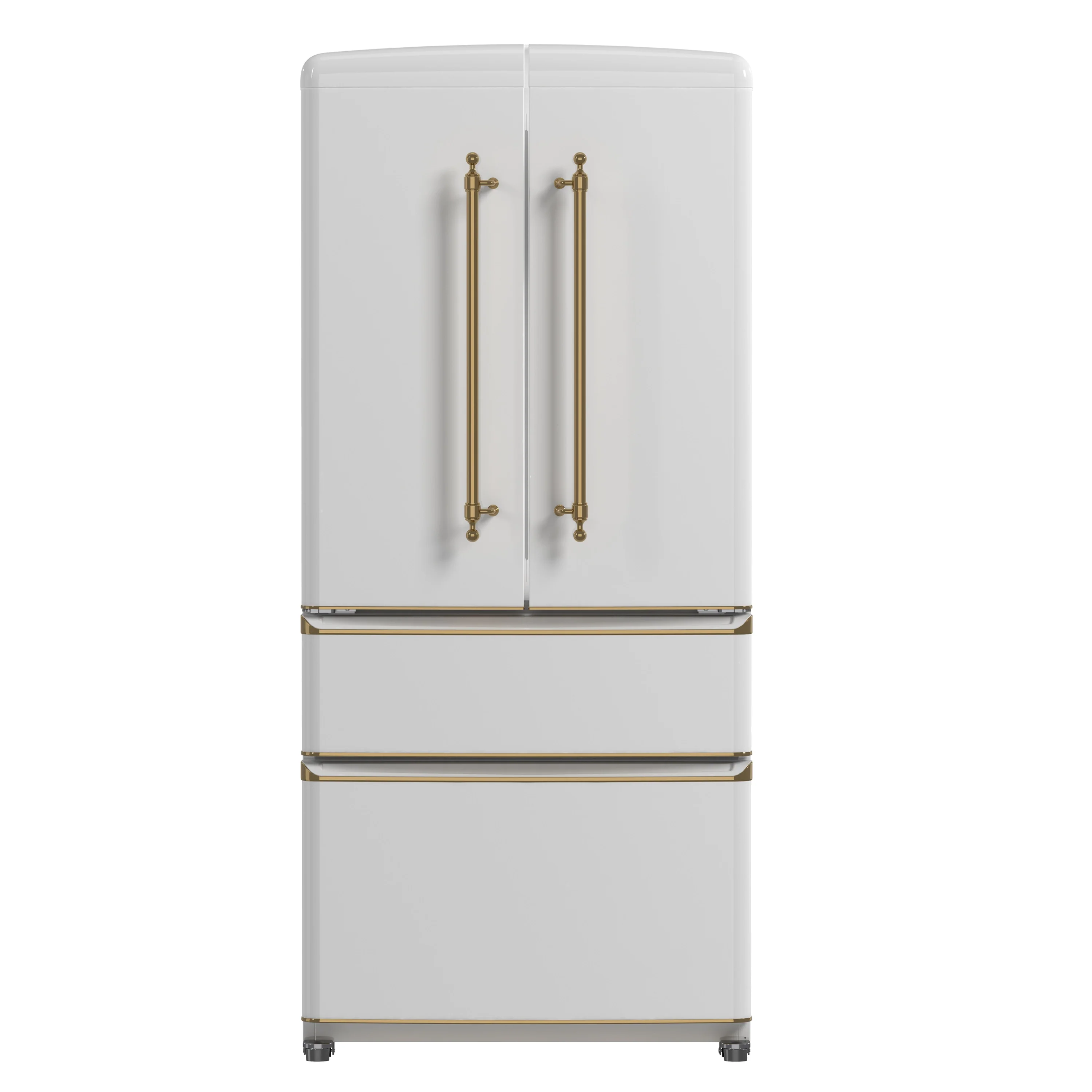 Forno Luigi 33-Inch 18 cu.ft. French Door Refrigerator in White with Antique Brass Handles (FFFFD1791-33WHT)