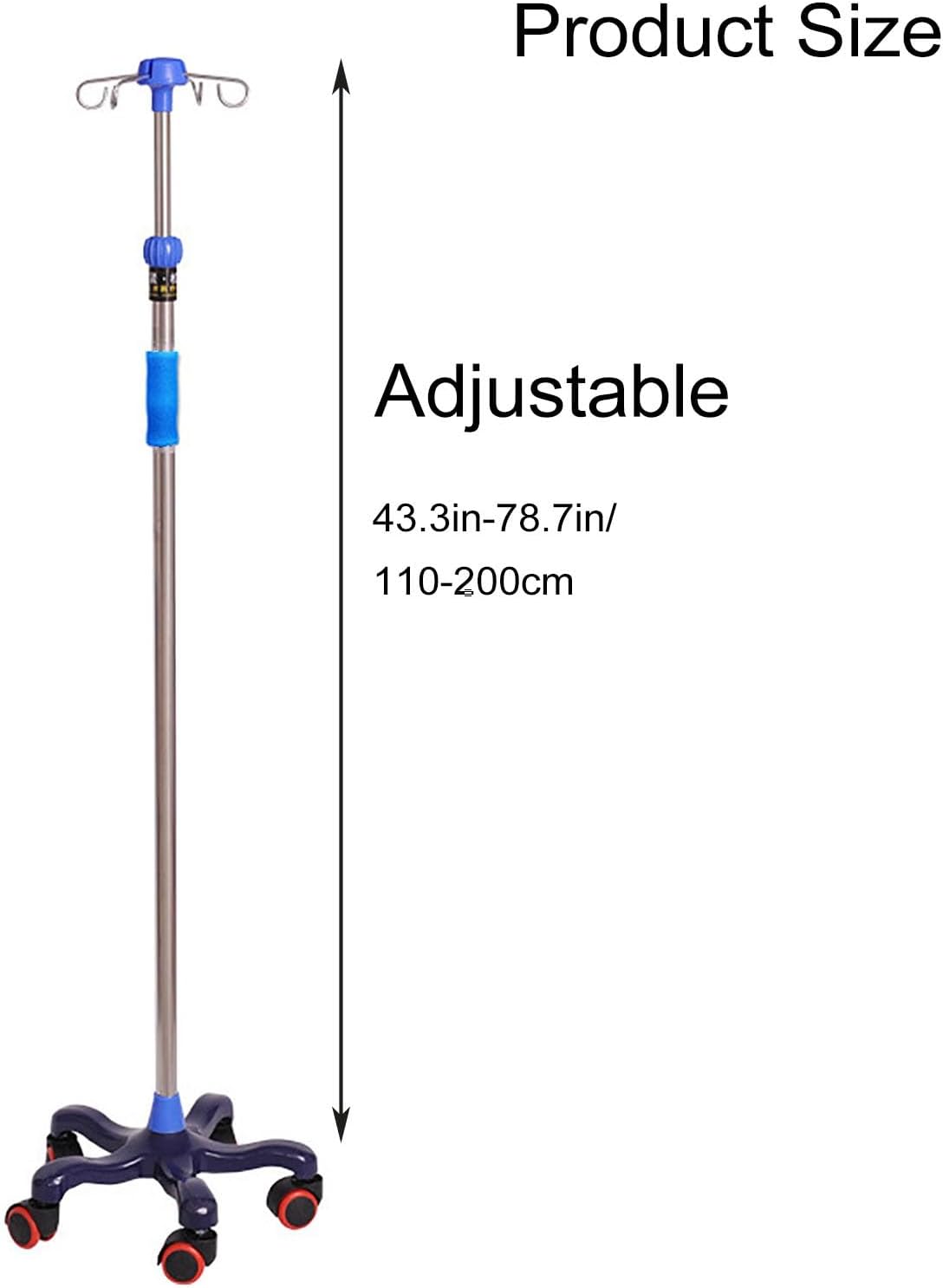 IV Pole with Tray — Ergonomic IV Pole with Wheels — Medical IV Fluid Bag Stand— Stainless Steel IV Pole with Tray for Hospital & Home IV Therapy