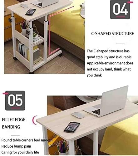 Adjustable Overbed Table with Wheels, Mobile Bedside Table with Double-Layer Storage, Manual Lifting Desk for Hospital and Home Use